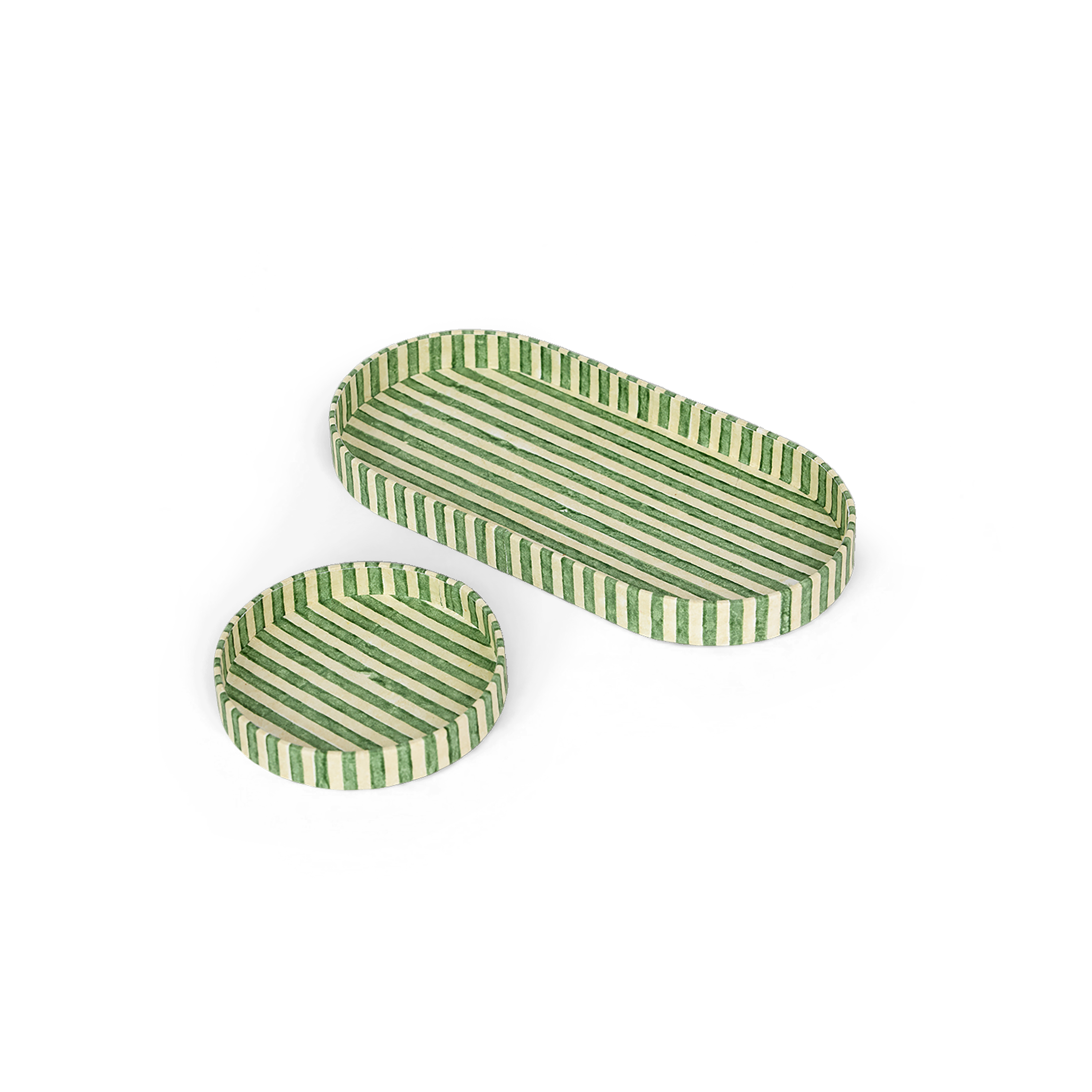 Meadow Stripe – Hand Block Printed Tray Set (Set of 2) (Large: 4.5" x 9" x 1") (Small: 4" x 4" x 0.6")