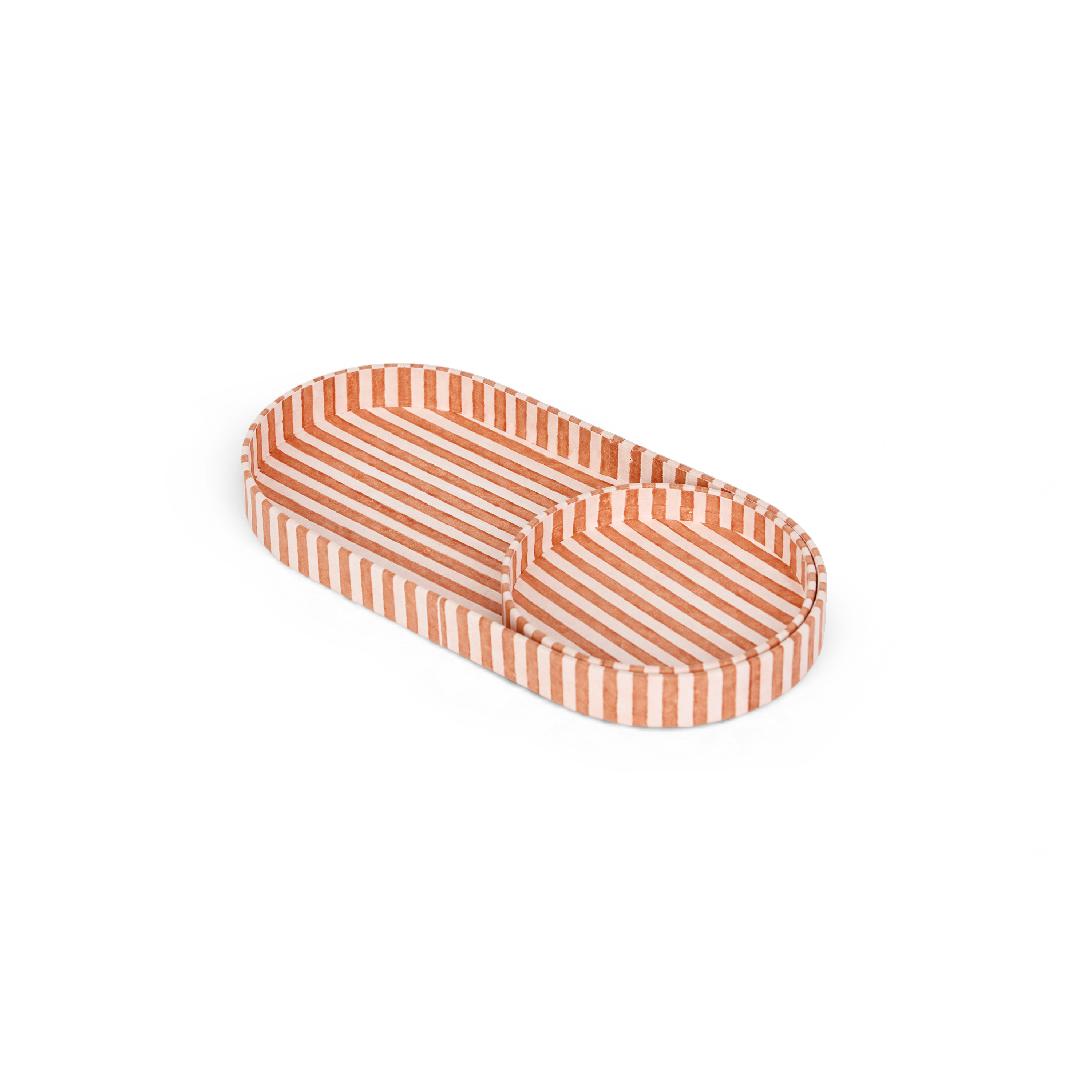 Terracotta Stripe – Hand Block Printed Tray Set (Set of 2) (Large: 4.5" x 9" x 1") (Small: 4" x 4" x 0.6")