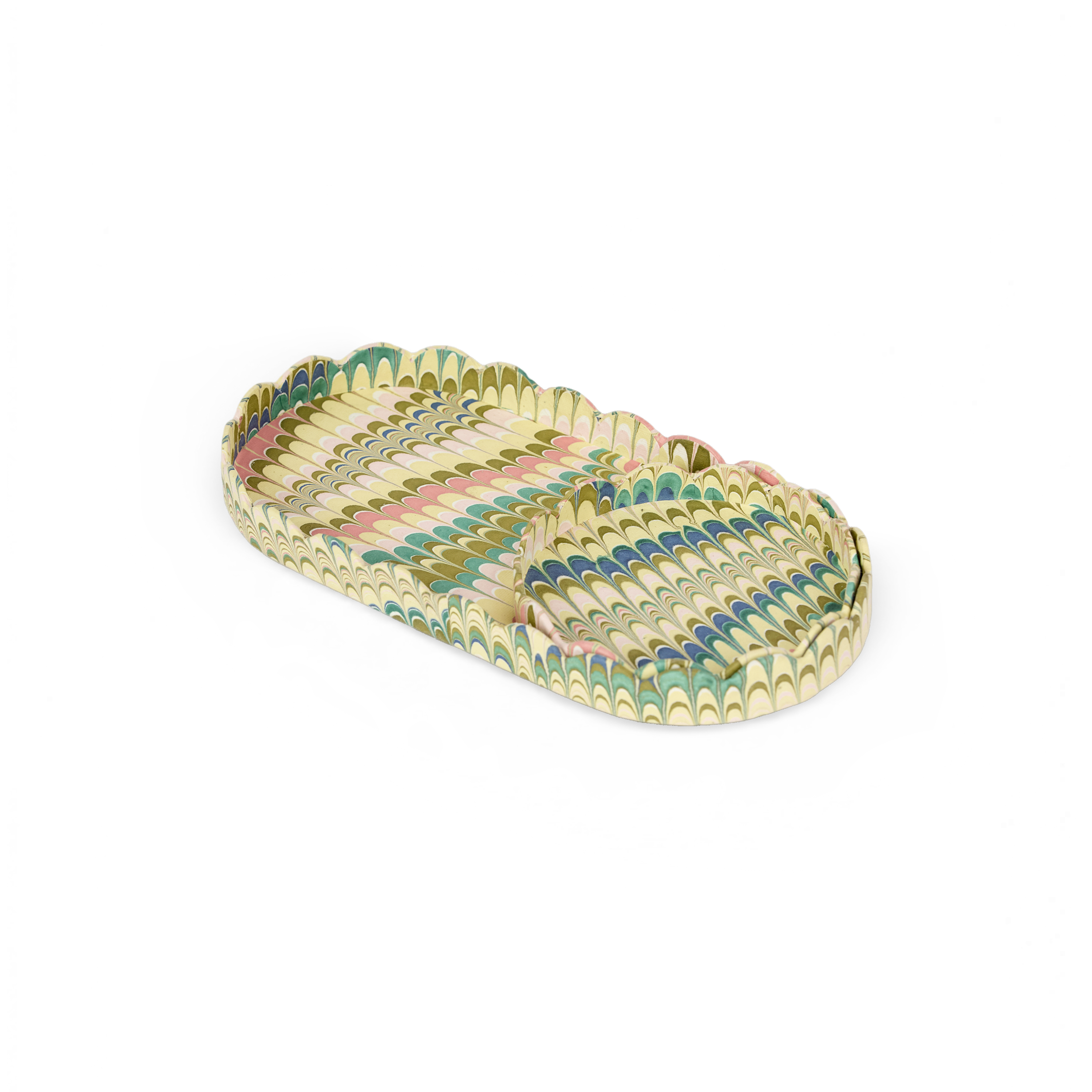 Meadow Wave – Hand Marbled Scalloped Tray Set (Set of 2) (Large: 4.5" x 9" x 1") (Small: 4" x 4" x 0.6")