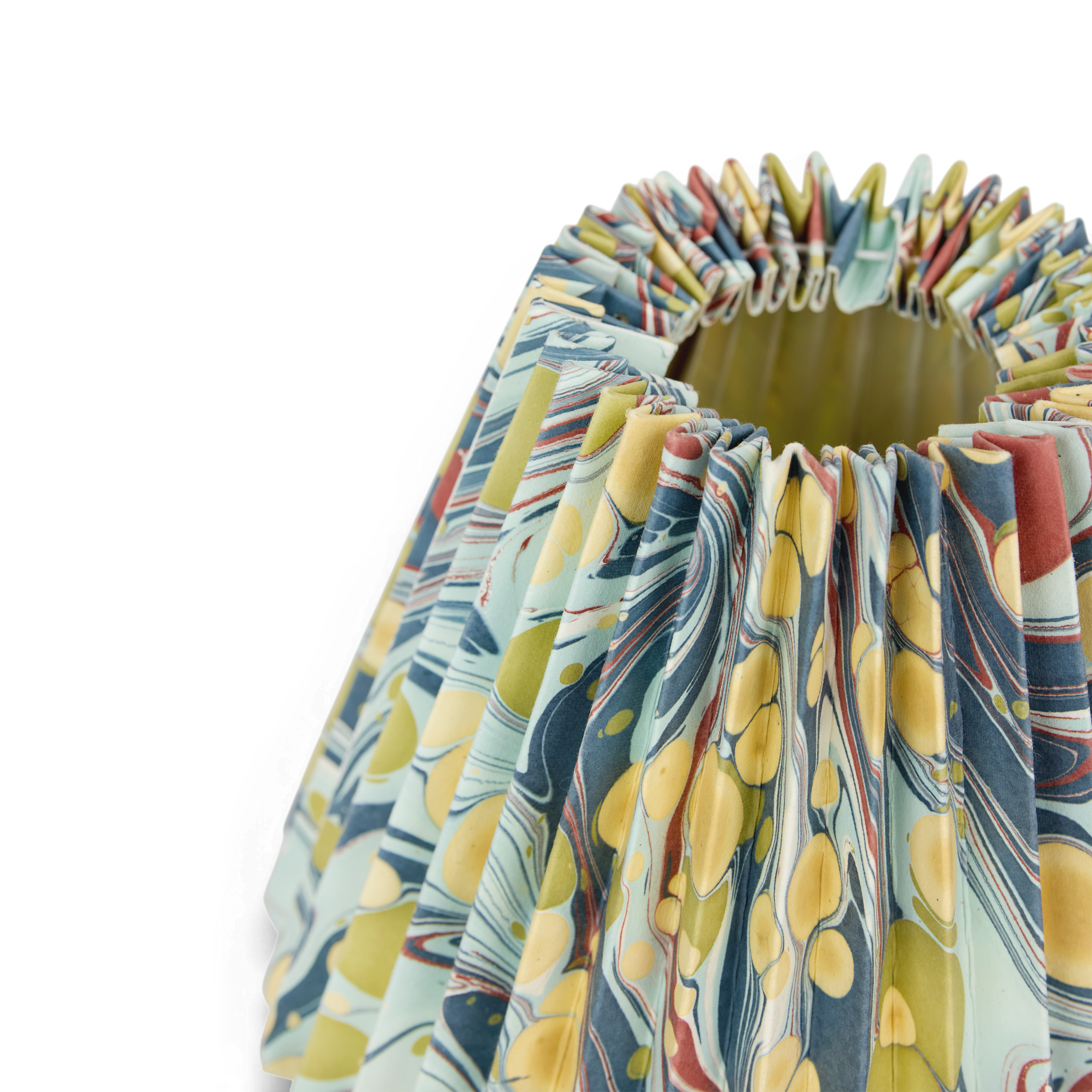 Ocean Swirl – Hand Marbled Pleated Lampshade (8” H x 10” W x 5.5” Ø | 100% Recycled Cotton Paper)