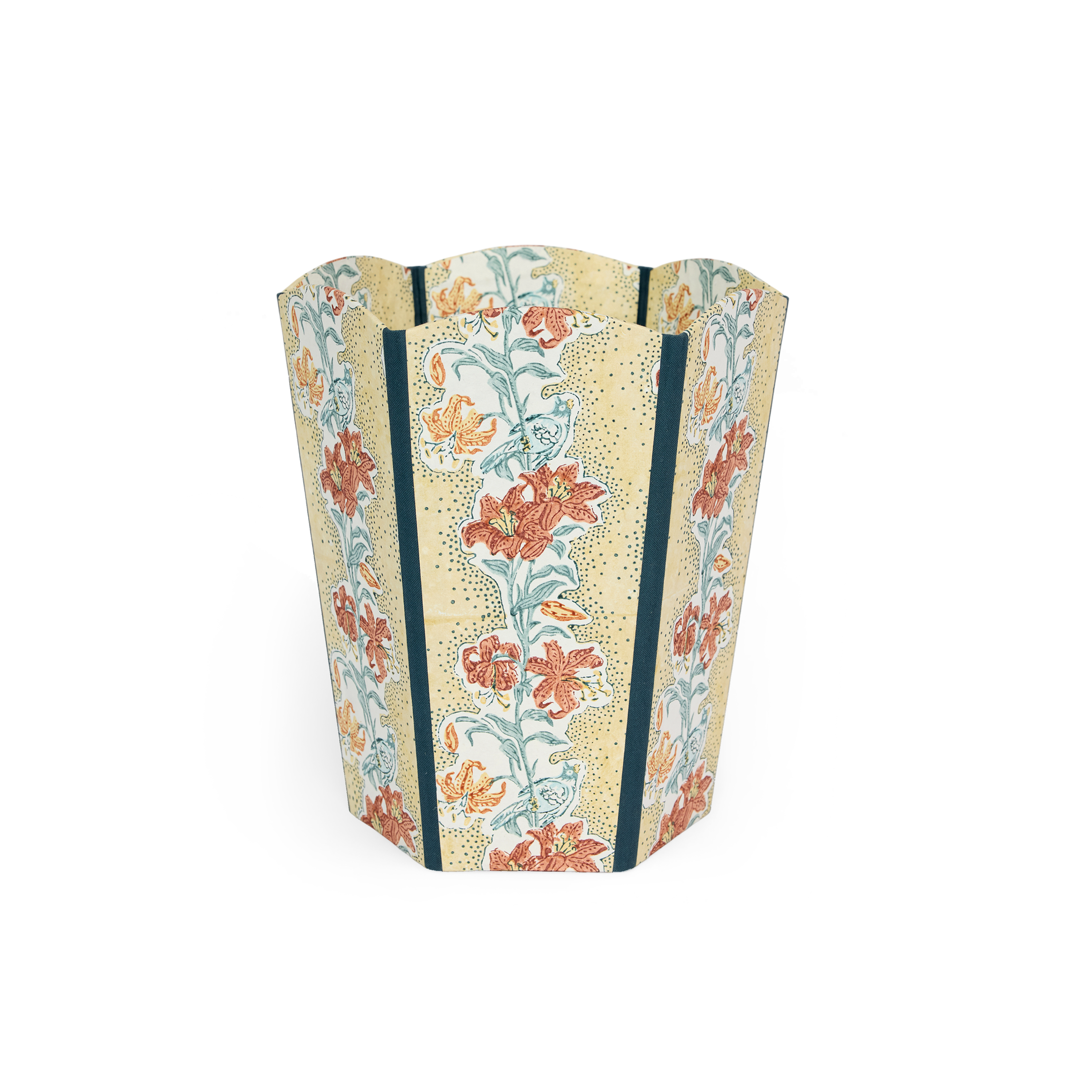 Earth Garden – Hand Block Printed Scalloped Basket (9.5" W x 9.5" D x 12" H.)