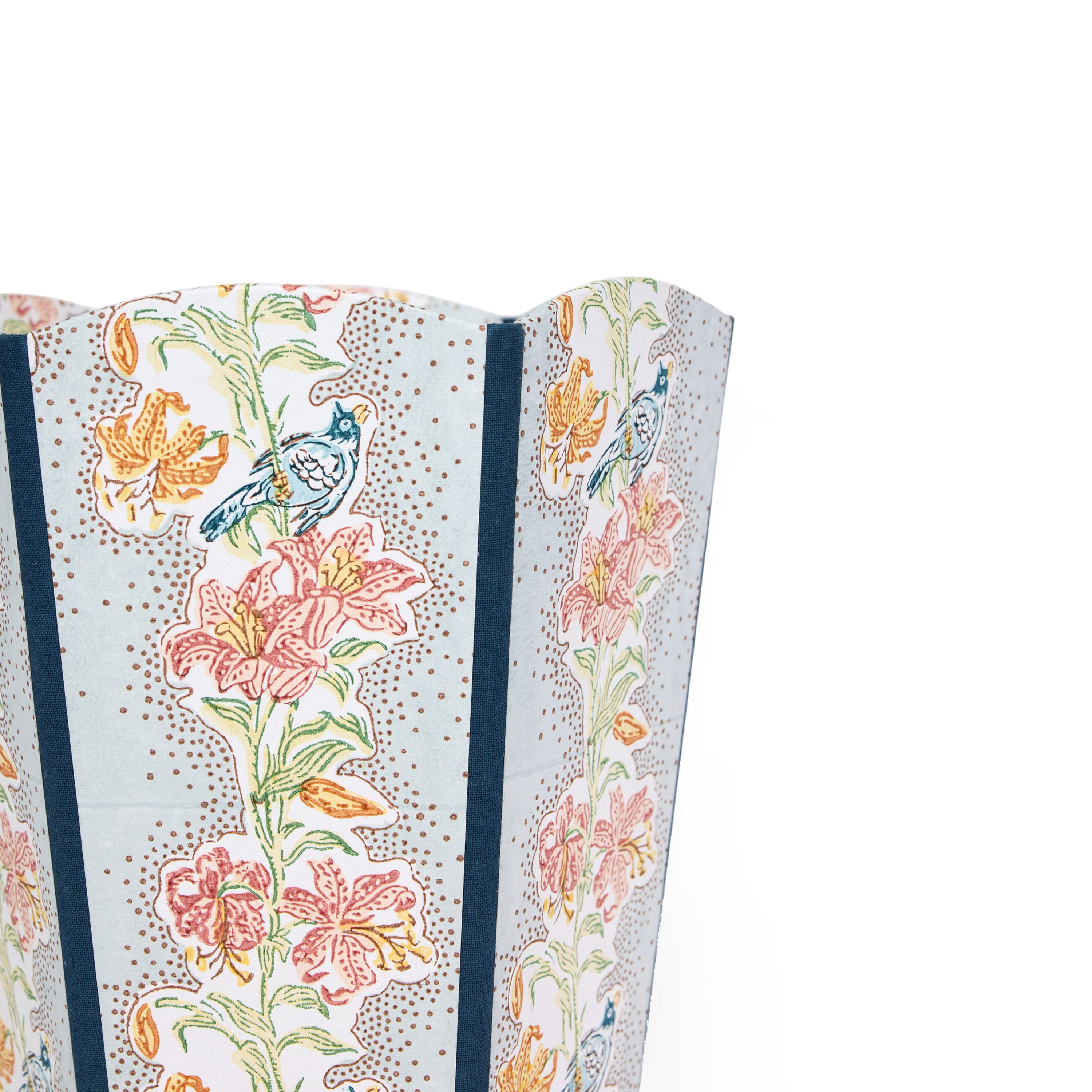Sky Garden – Hand Block Printed Scalloped Basket (9.5" W x 9.5" D x 12" H.)