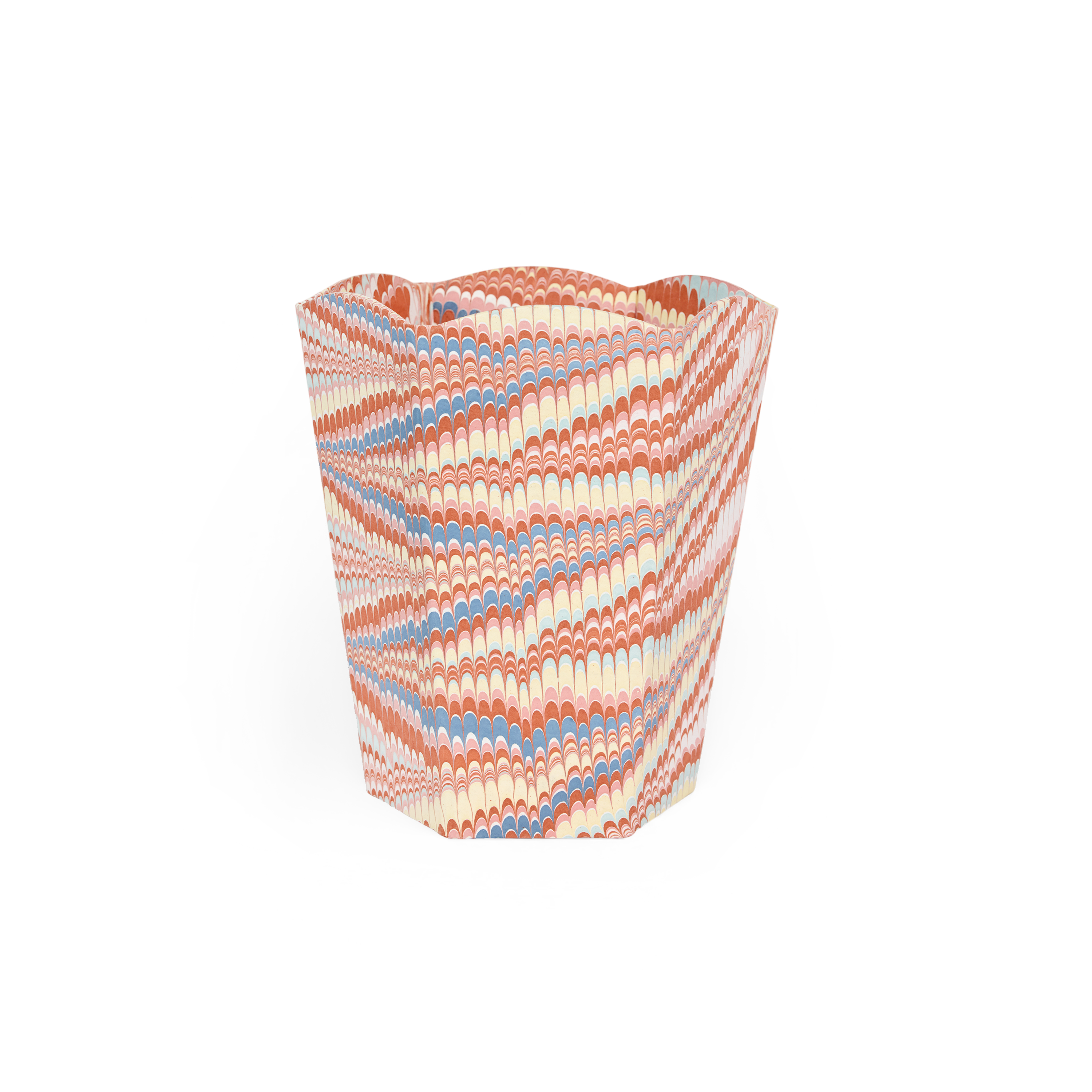 Sunset Wave – Hand Marbled Scalloped Basket (9.5" W x 9.5" D x 12" H.)