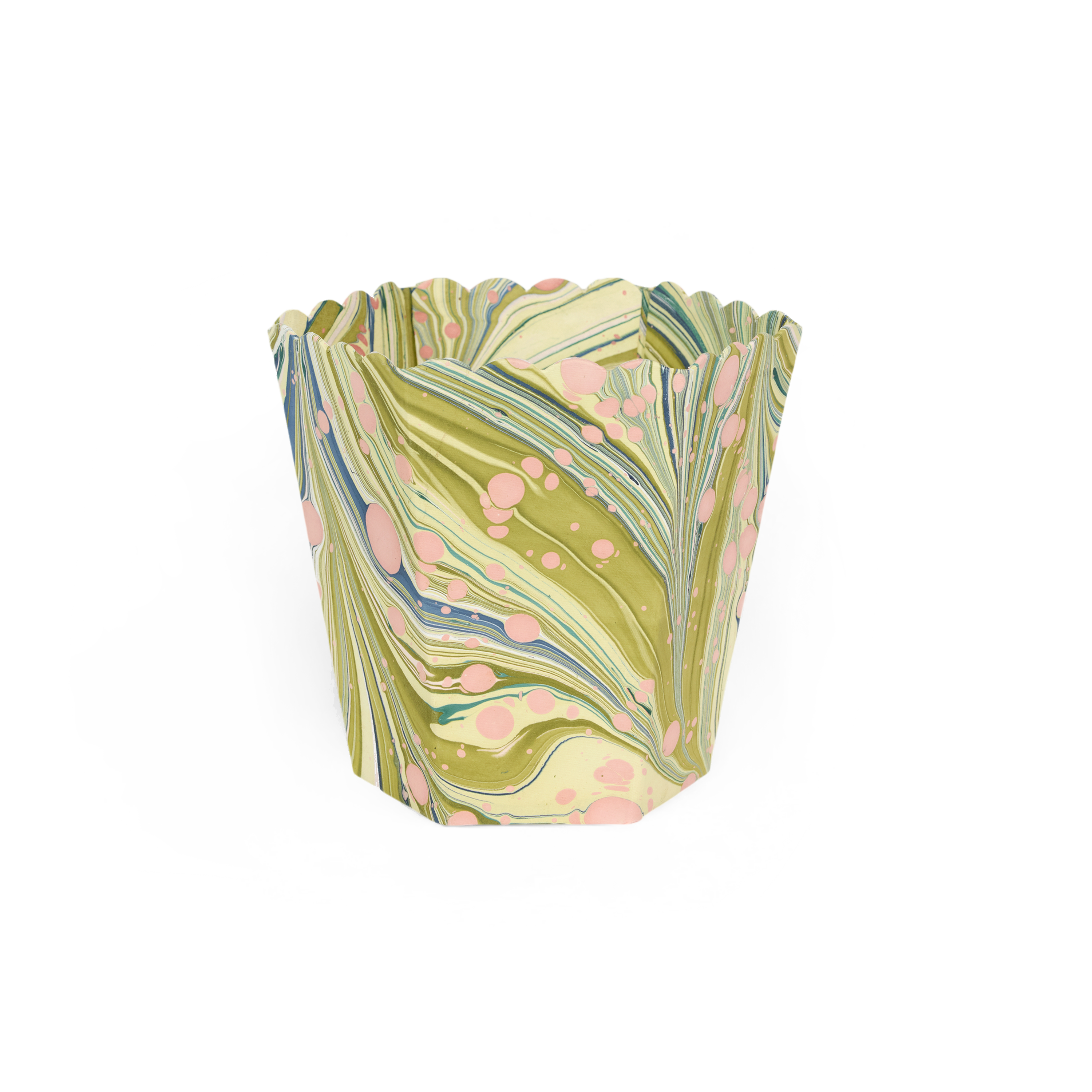 Meadow Swirl – Hand Marbled Scalloped Basket (8.5" W x 7.5" D x 8" H)