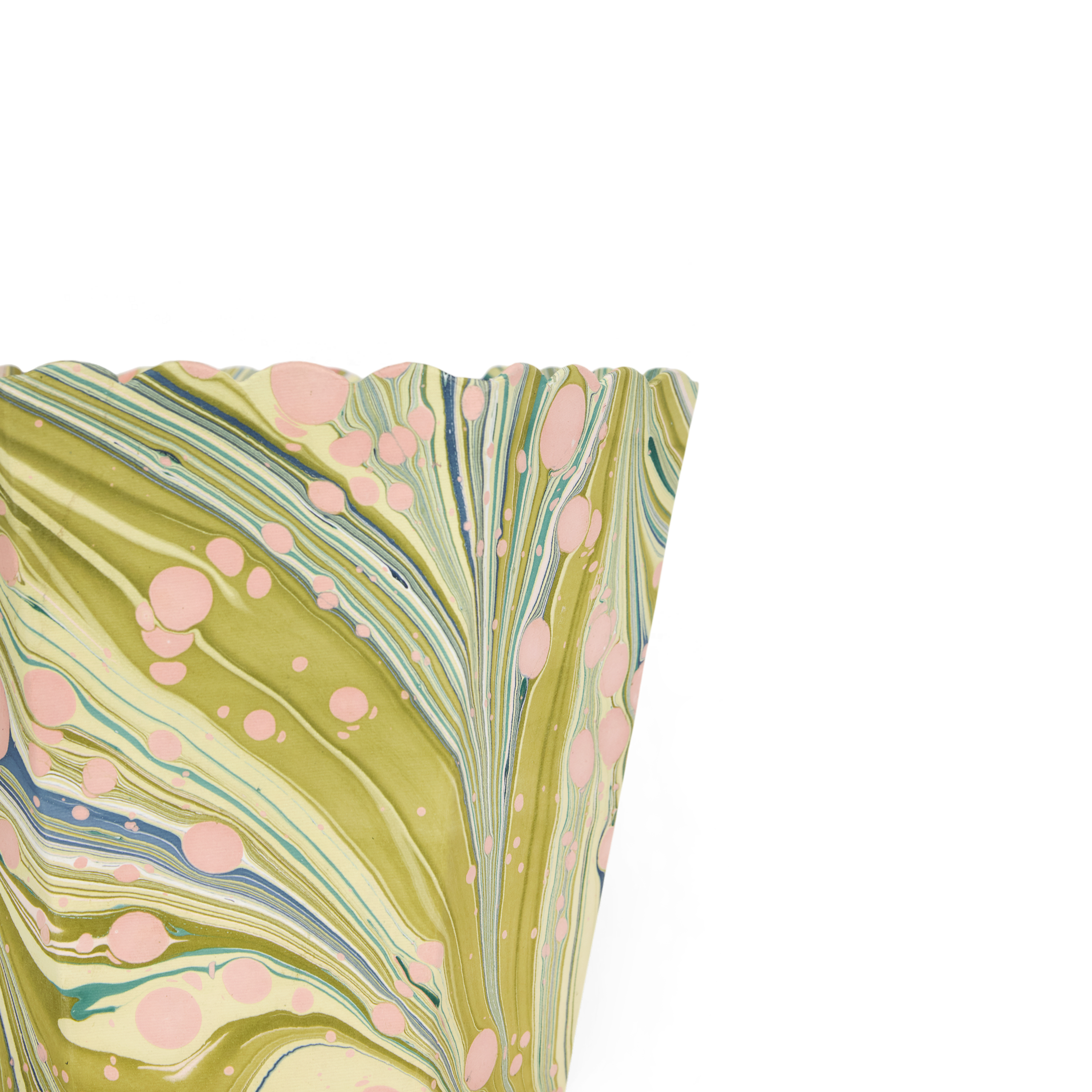 Meadow Swirl – Hand Marbled Scalloped Basket (8.5" W x 7.5" D x 8" H)