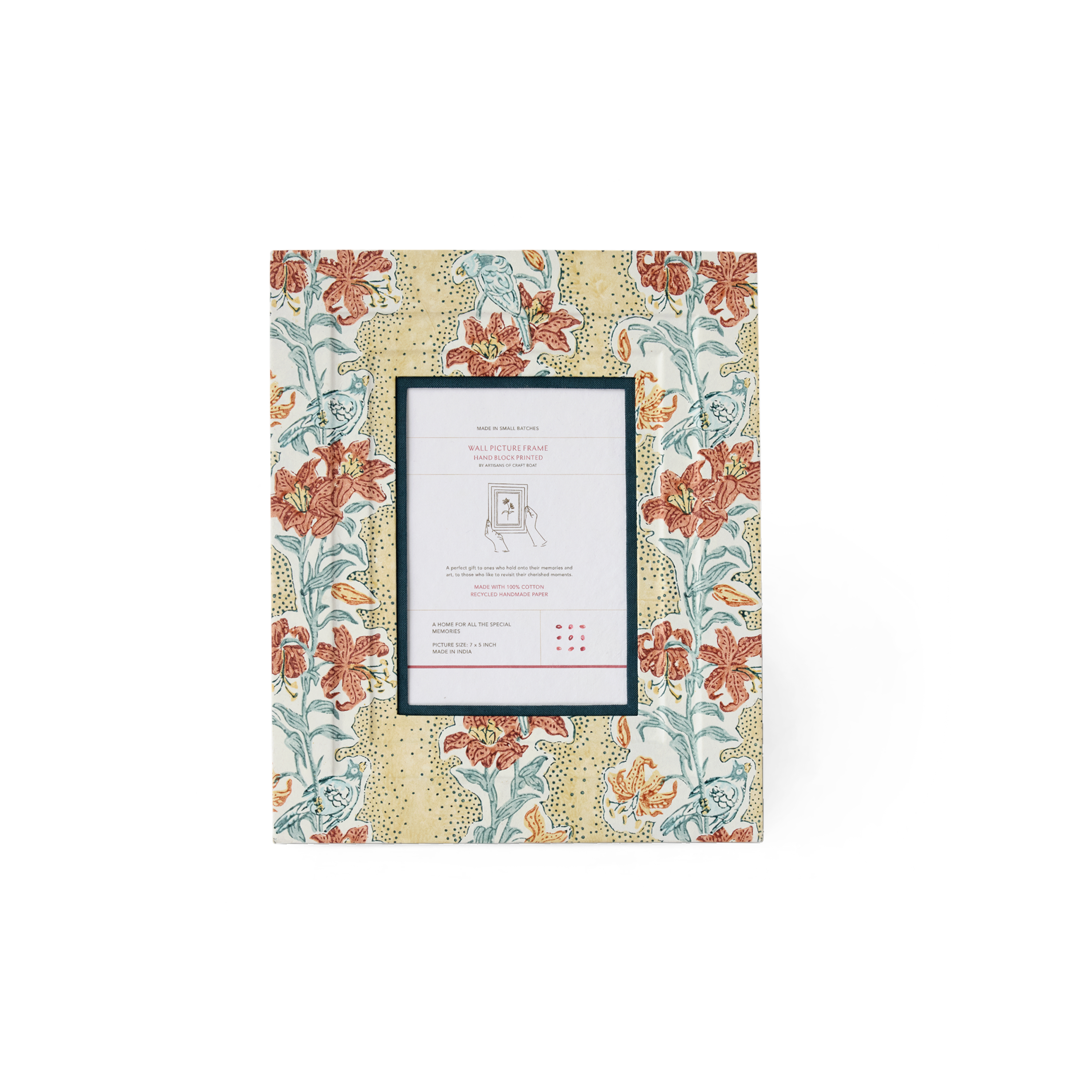 Earth Garden – Hand Block Printed Wall Picture Frame (12" x 10", fits 7" x 5" photo)