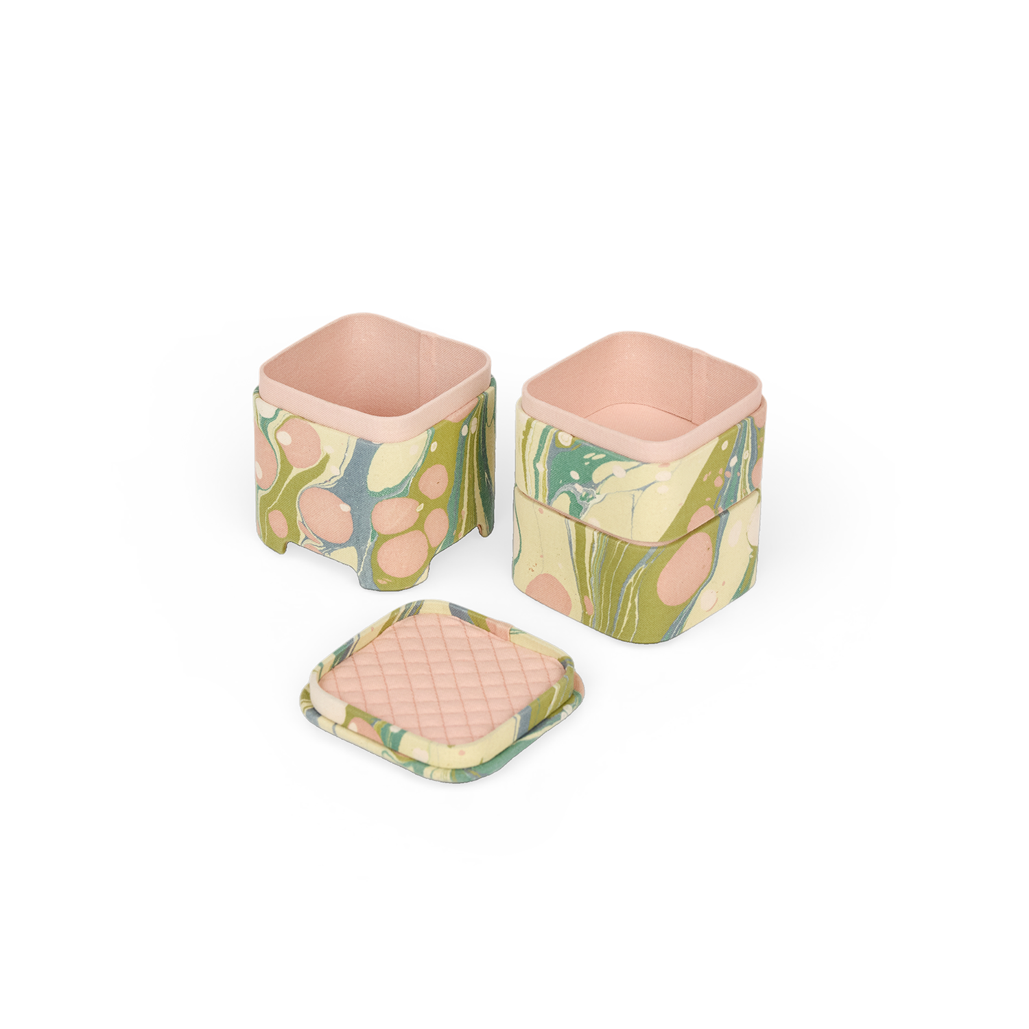 Meadow Stone – Hand Marbled Jewellery Organizer Set (4" × 4" × 8" | Set of 3)