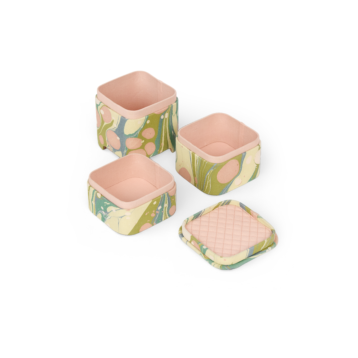 Meadow Stone – Hand Marbled Jewellery Organizer Set (4" × 4" × 8" | Set of 3)