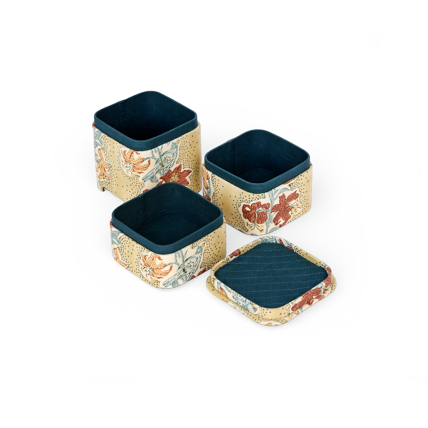 Amber Garden – Hand Block Printed Jewellery Organizer Set (4" × 4" × 8" | Set of 3)