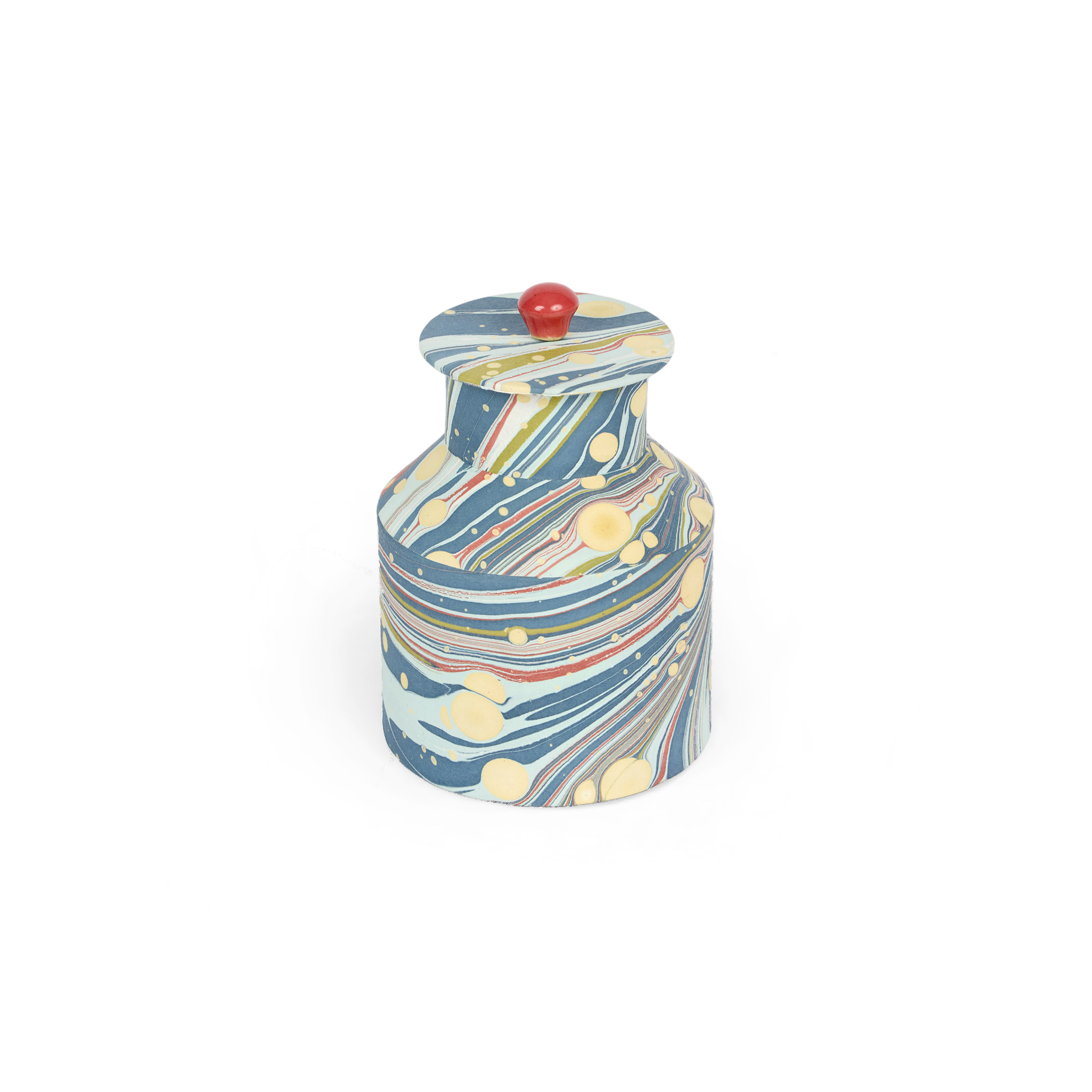 Ocean Swirl – Hand Marbled Storage Jar (7" x 4.5" x 4.5" | 100% Recycled Cotton Paper)