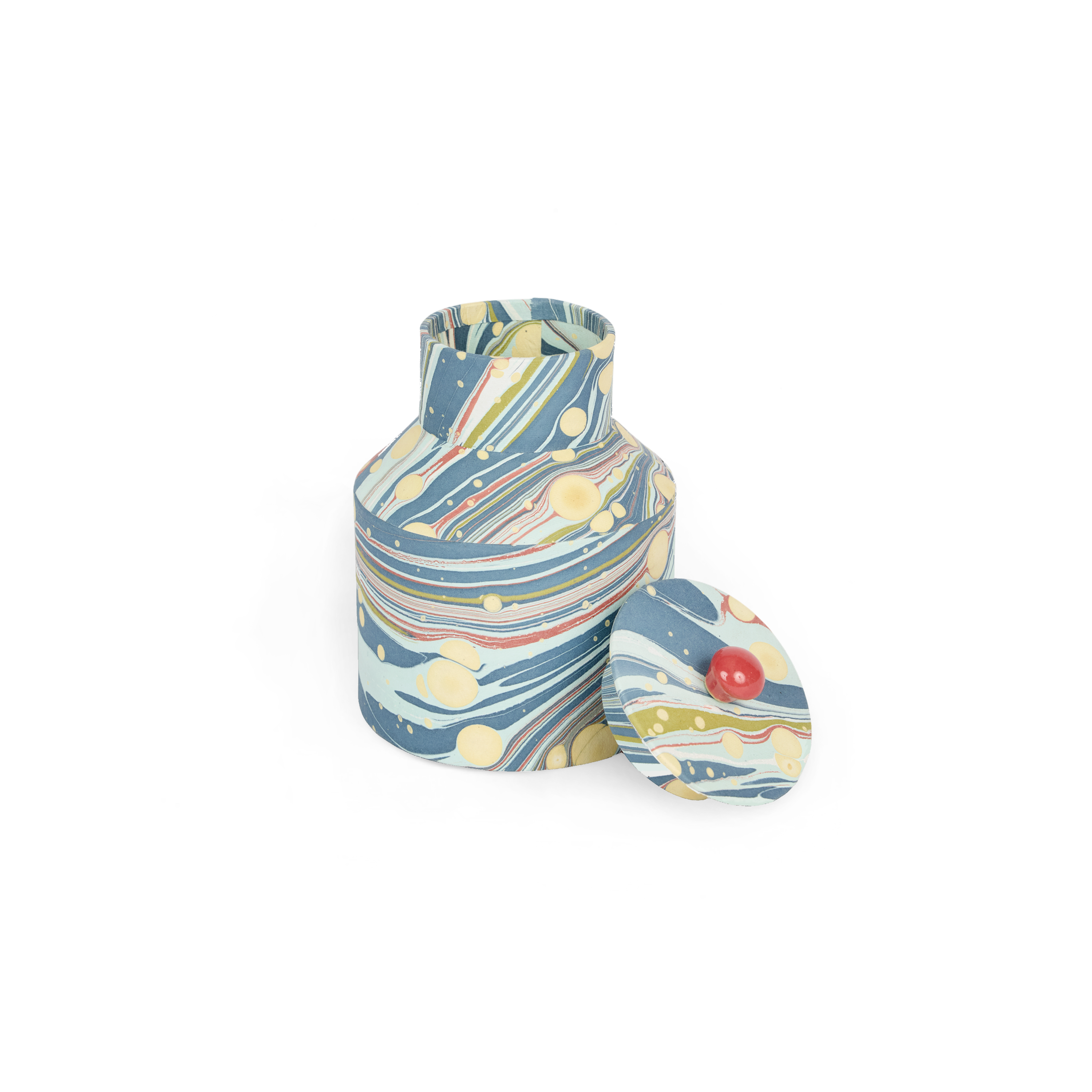 Ocean Swirl – Hand Marbled Storage Jar (7" x 4.5" x 4.5" | 100% Recycled Cotton Paper)