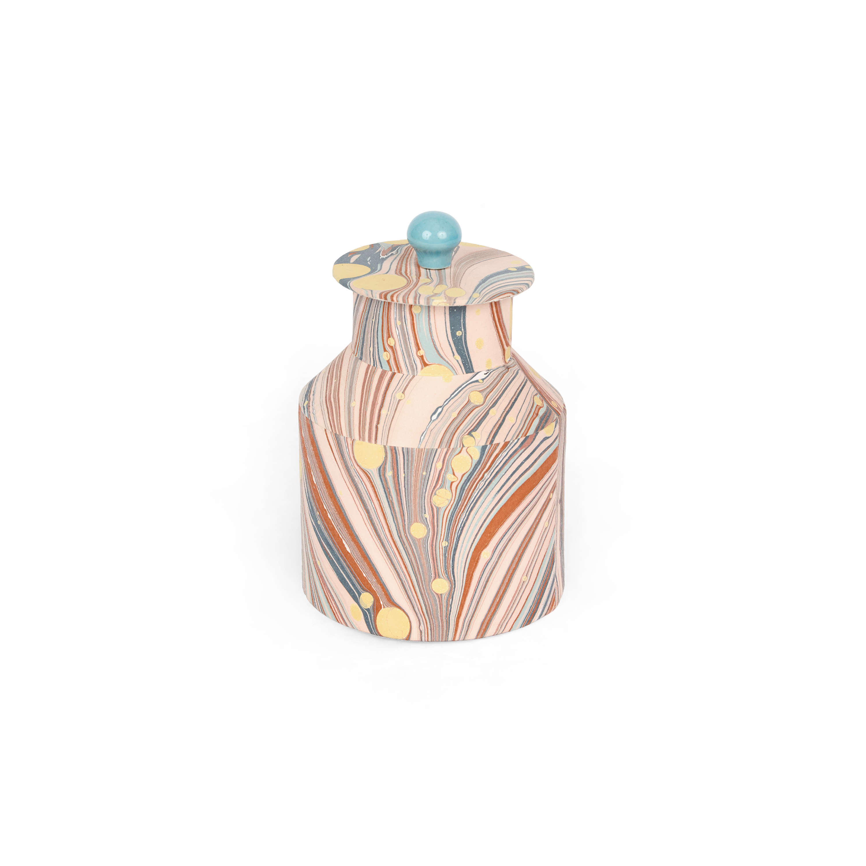 Sunset Swirl – Hand Marbled Storage Jar (7" x 4.5" x 4.5" | 100% Recycled Cotton Paper)
