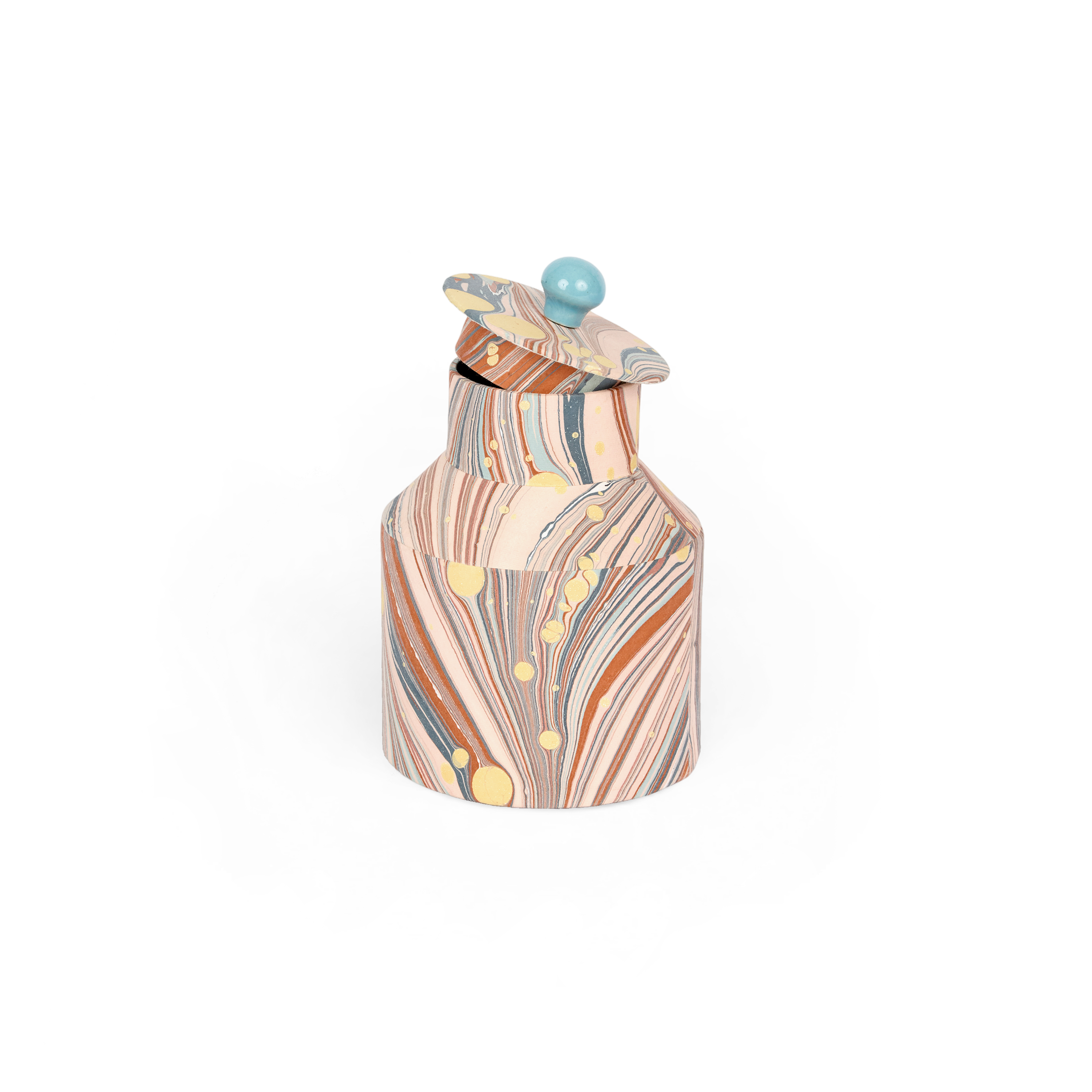 Sunset Swirl – Hand Marbled Storage Jar (7" x 4.5" x 4.5" | 100% Recycled Cotton Paper)