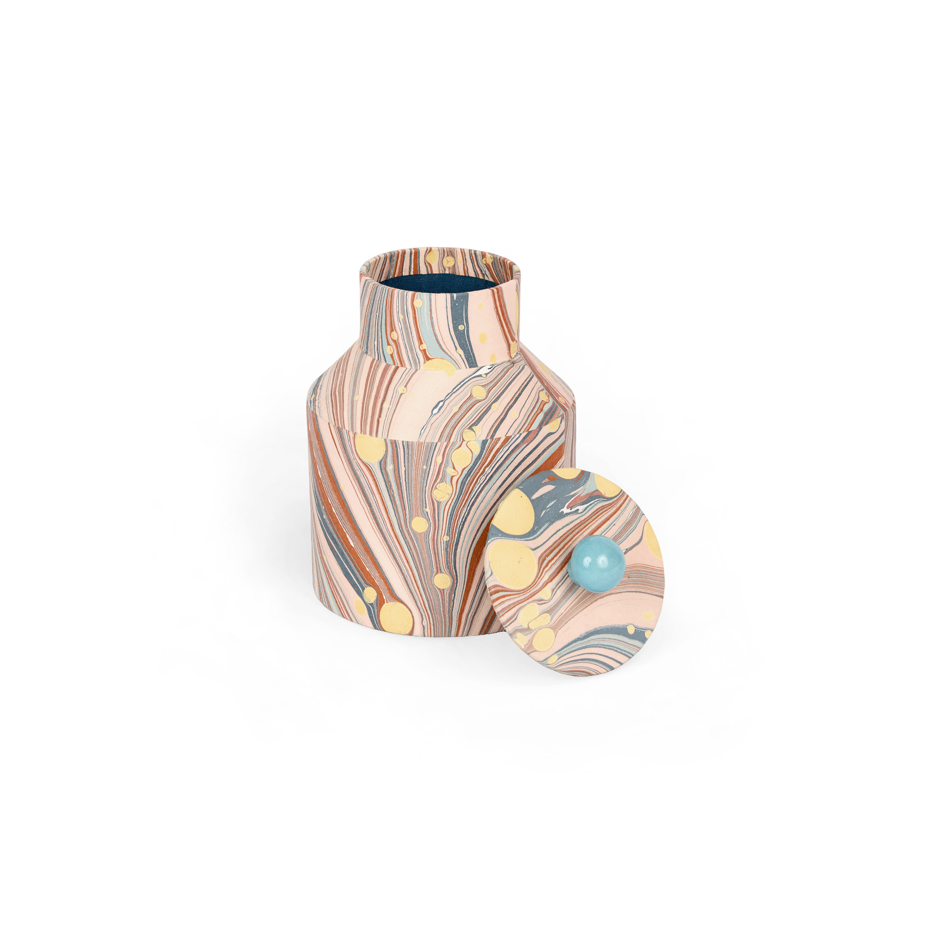 Sunset Swirl – Hand Marbled Storage Jar (7" x 4.5" x 4.5" | 100% Recycled Cotton Paper)