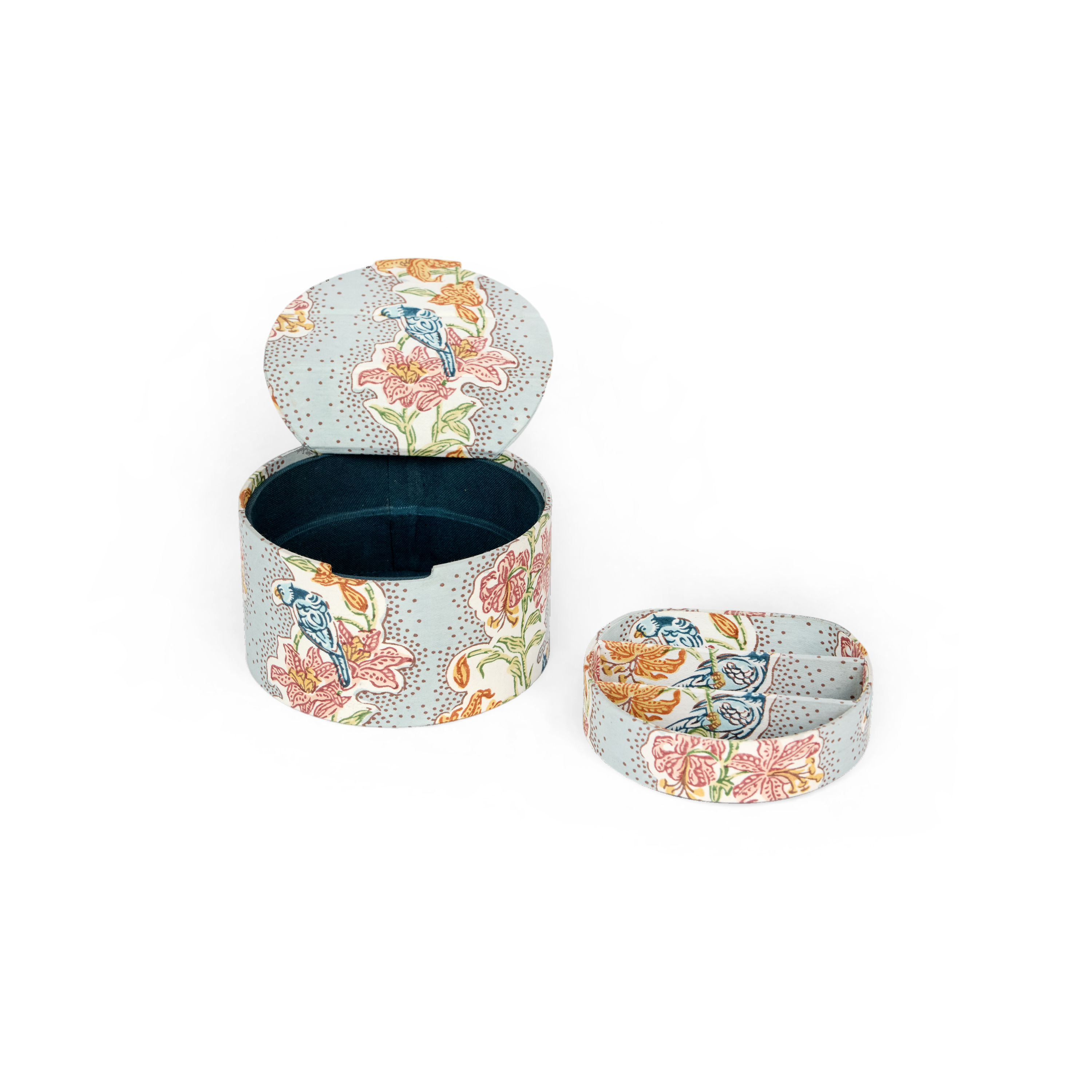 Parrot Garden – Block Printed Keepsake jewellery box (5.25" x 5.25" x 3")