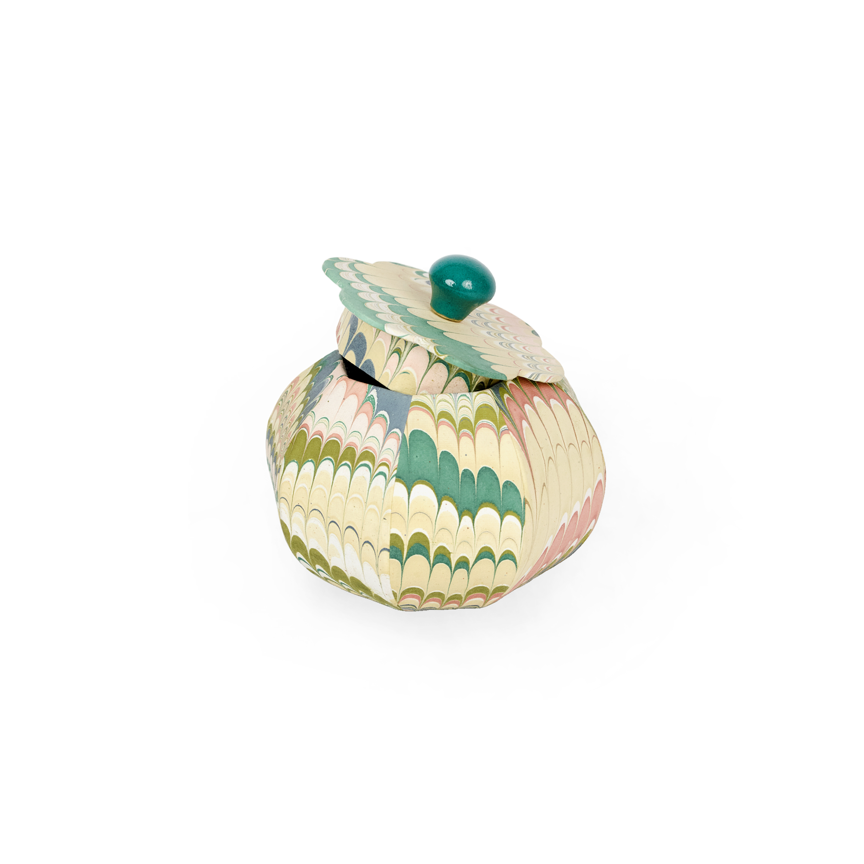 Meadow Wave – Hand Marbled Storage Jar (4.5" x 4.5" x 4" | 100% Recycled Cotton Paper)