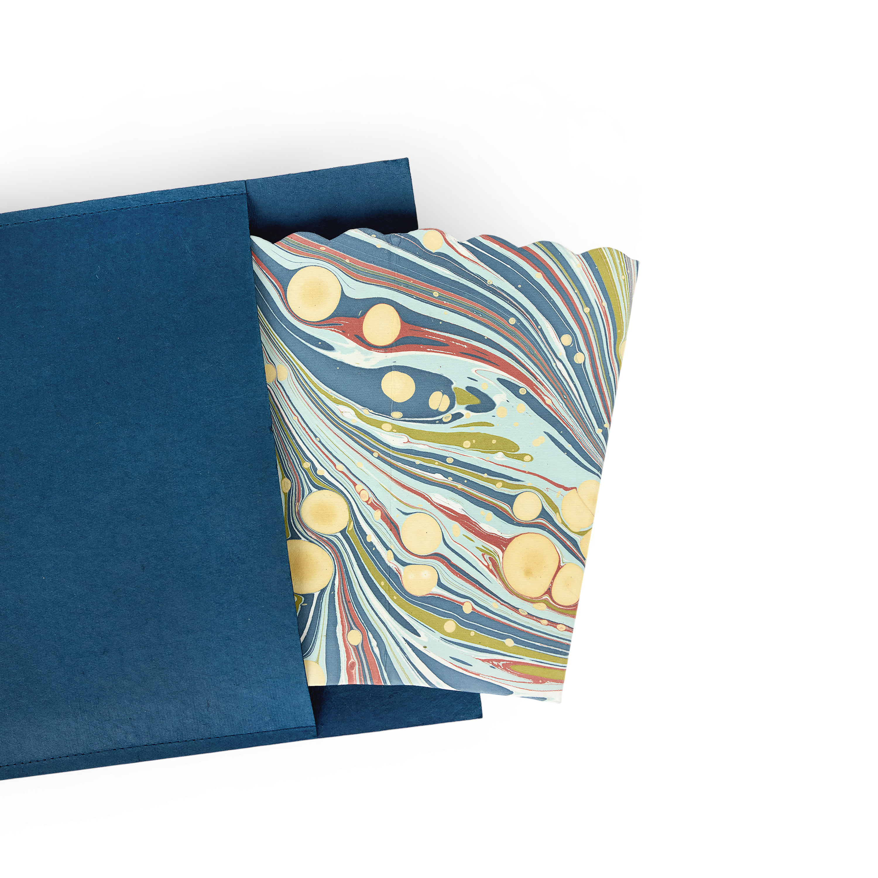 Ocean Swirl – Hand Marbled Scalloped Basket (8.5" W x 7.5" D x 8" H)