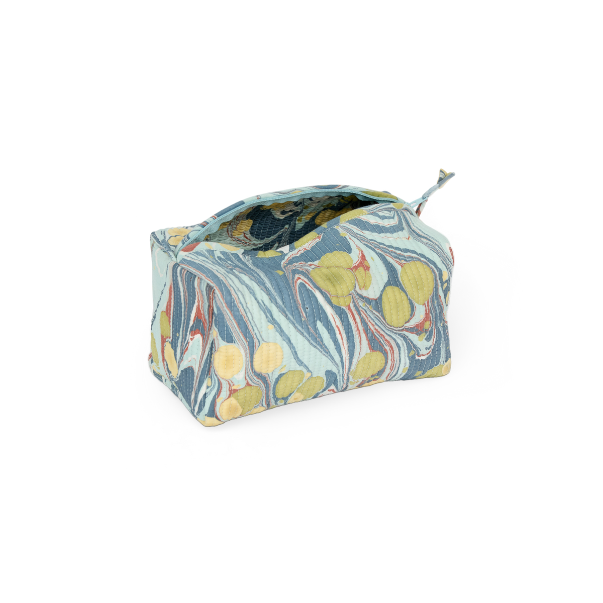 Ocean Stone – Hand Marbled Quilted Beauty Bag (Medium – 8.5" × 4" × 3.5")
