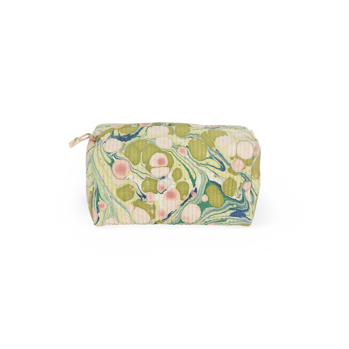 Meadow Stone – Hand Marbled Quilted Cotton Beauty Bag 8.5" × 4" × 3.5"