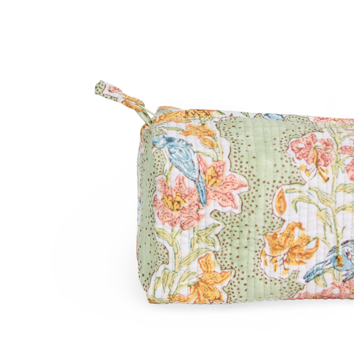 Parrot Garden – Quilted Beauty Bag Medium – 8.5" × 4" × 3.5"