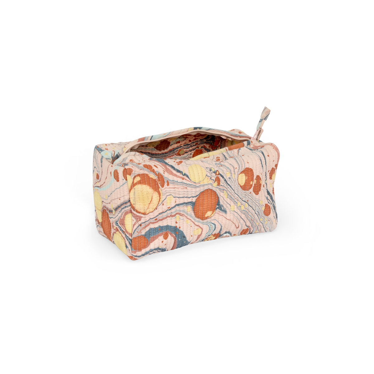 Sunset Stone – Hand Marbled Quilted Cotton Beauty Bag 8.5" × 4" × 3.5"