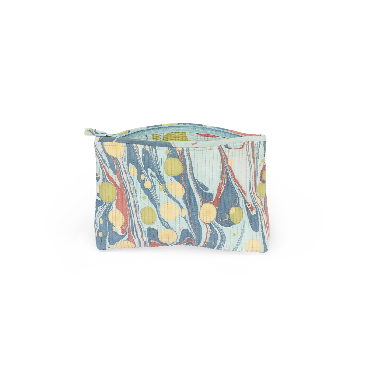 Ocean Stone – Hand Marbled Quilted Cotton Pouch Large – 9.5" × 6.5" × 3"