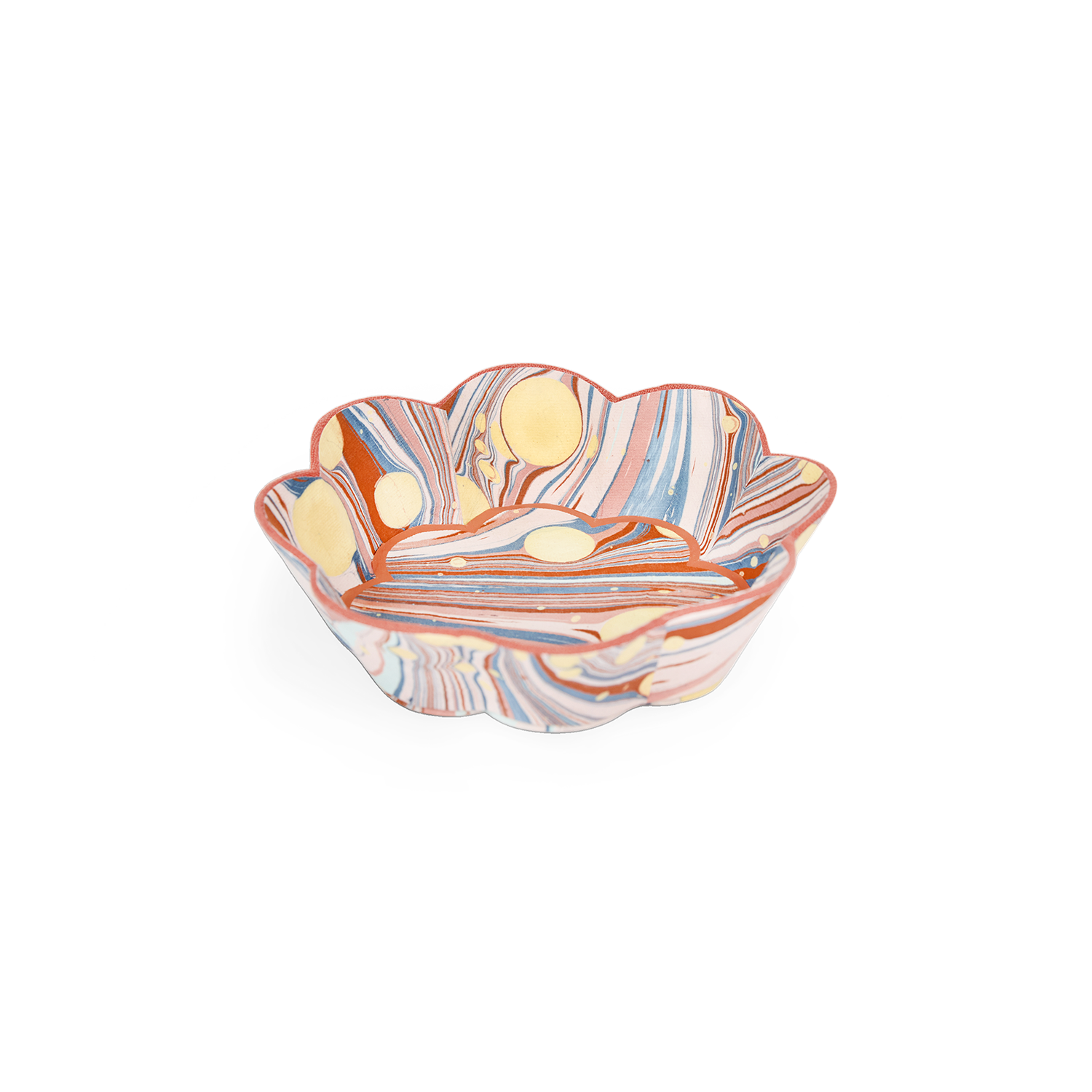 Sunset Swirl – Hand Marbled Scalloped Bowl Tray (5.5" x 5.5" x 1.5")