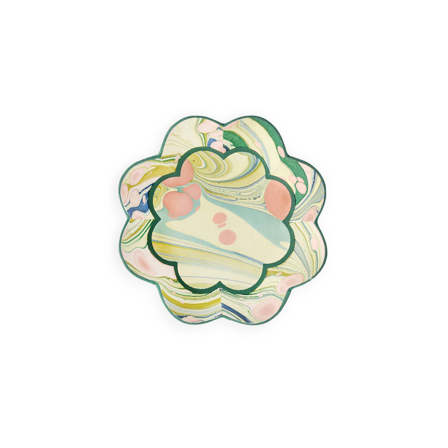 Meadow Swirl – Hand Marbled Scalloped Bowl Tray (5.5" x 5.5" x 1.5")