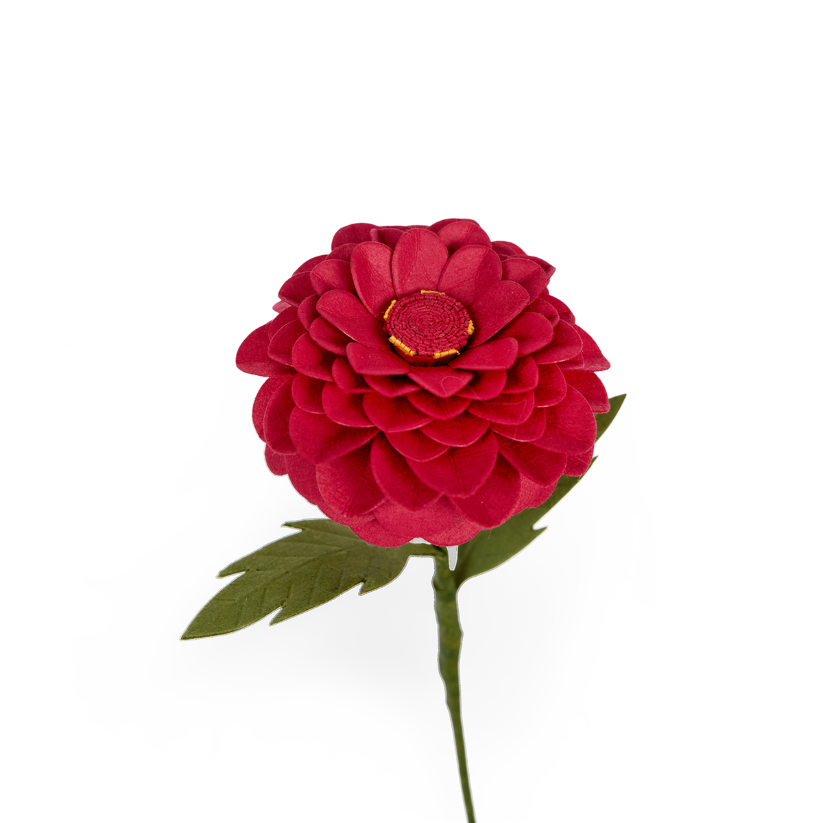 Crimson Dahlia – Handcrafted Paper Flower Stick (Approx. 2.5" W x 9" H)