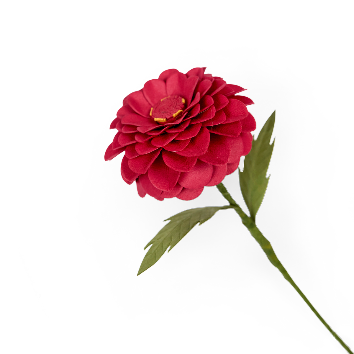 Crimson Dahlia – Handcrafted Paper Flower Stick (Approx. 2.5" W x 9" H)