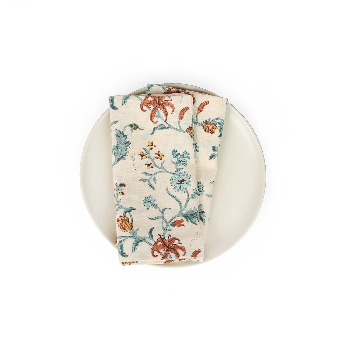 Marigold Garden – Hand Block Printed Linen Napkin (Set of 2) 18" x 18"