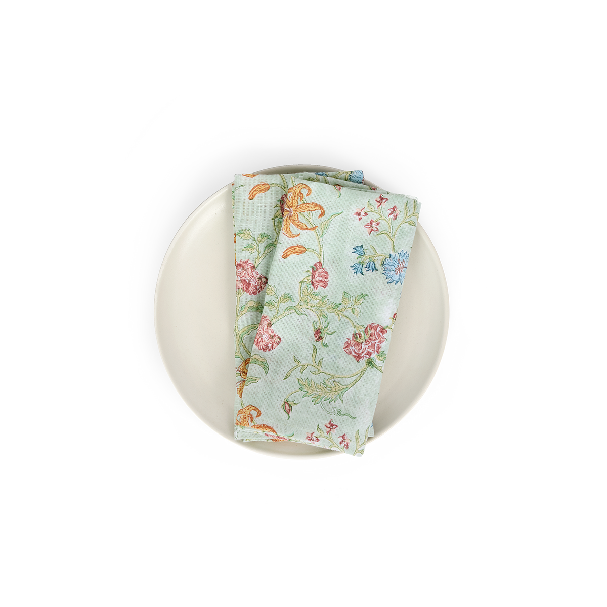 Meadow Garden – Hand Block Printed Linen Napkin (Set of 2) 18" x 18"