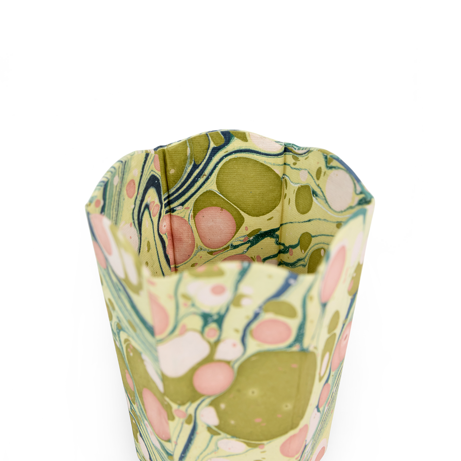Meadow Blush – Hand Marbled Scalloped Pen Pot (3.25" W x 3.25" D x 4.5" H )