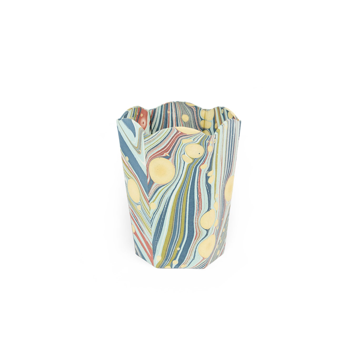 Ocean Drift – Hand Marbled Scalloped Pen Pot (3.25" W x 3.25" D x 4.5" H )