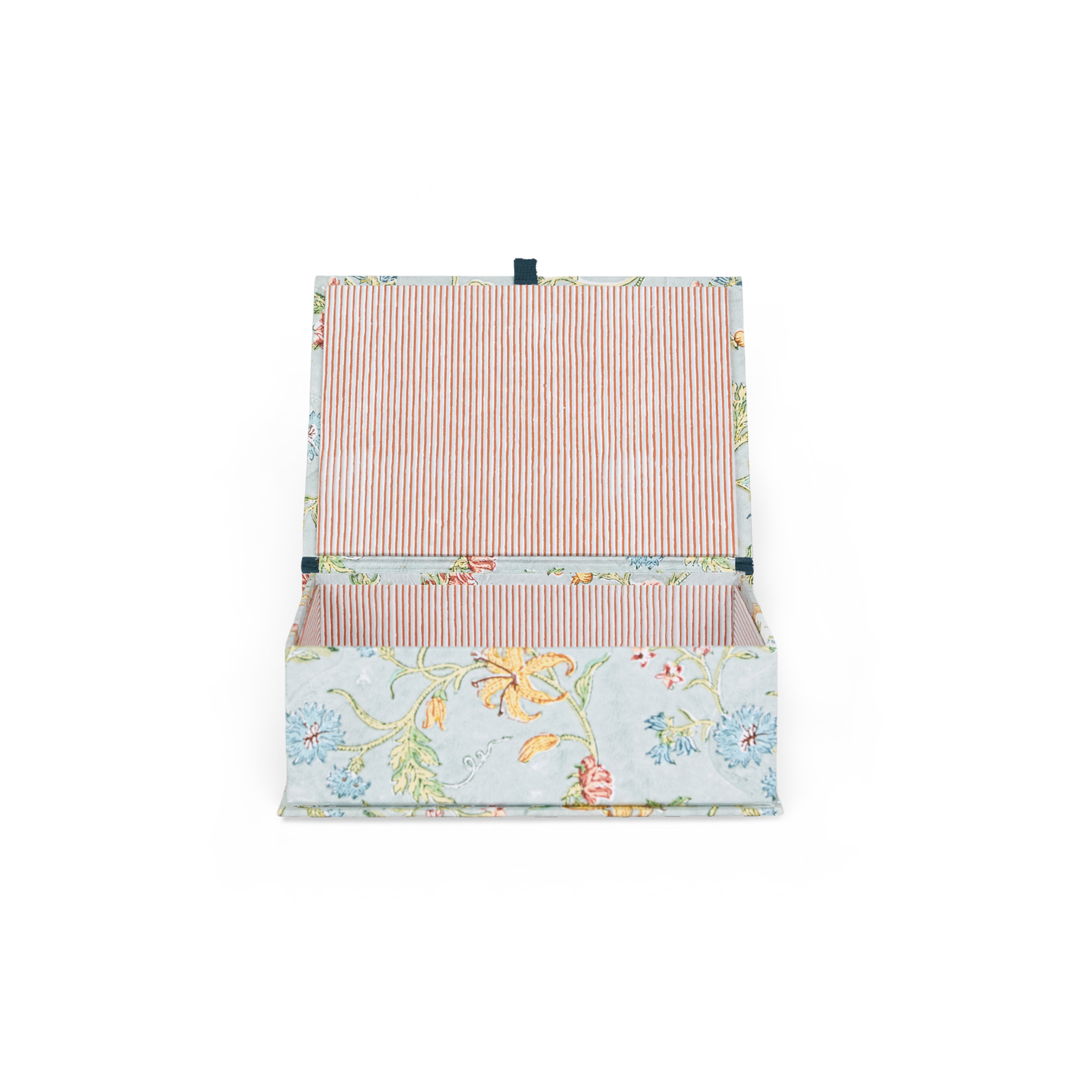 Sky Garden Blossom – Hand Block Printed Keepsake Box (9.5” x 7” x 3.5” | 100% Recycled Cotton Paper)
