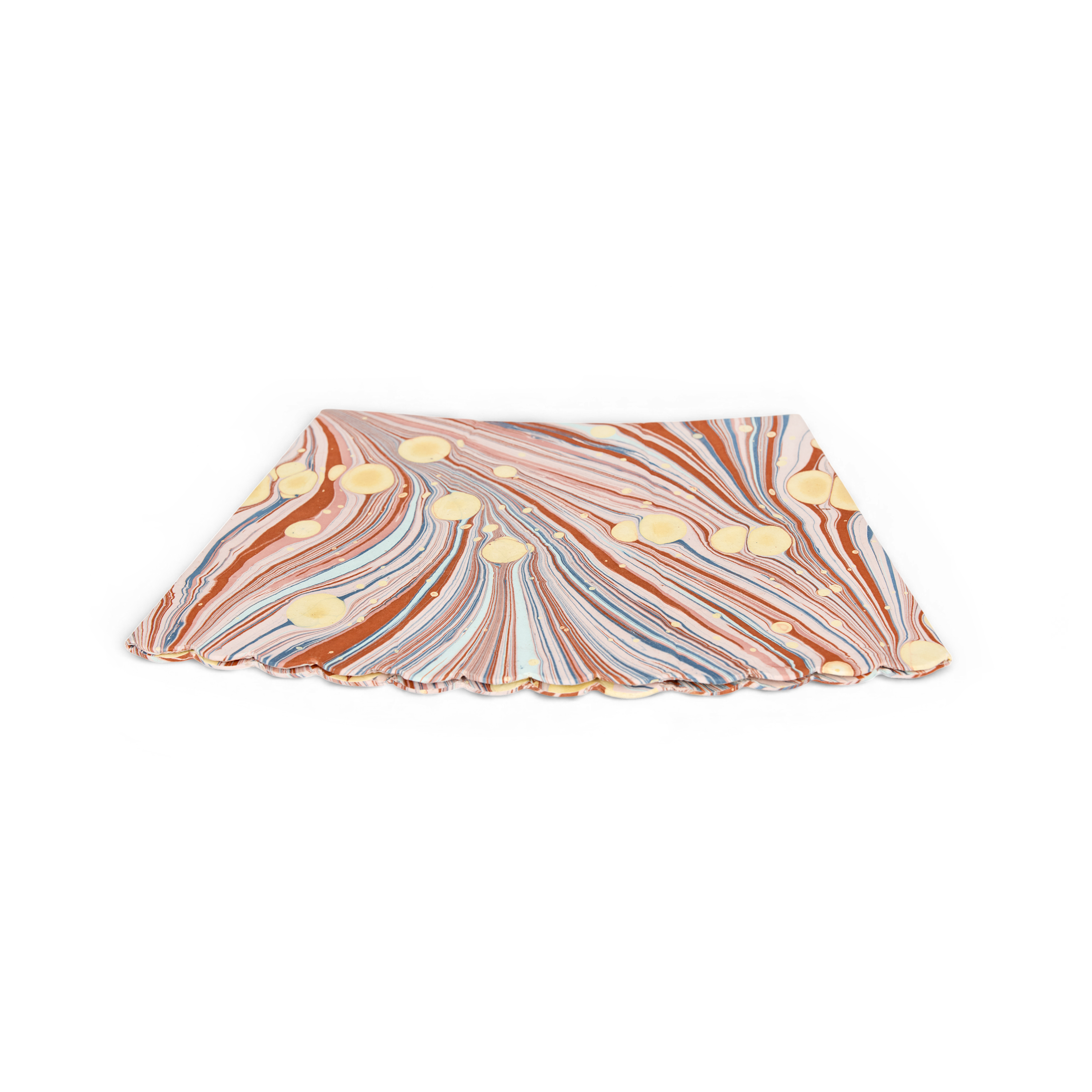 Sunset Swirl – Hand Marbled Scalloped Basket (8.5" W x 7.5" D x 8" H)