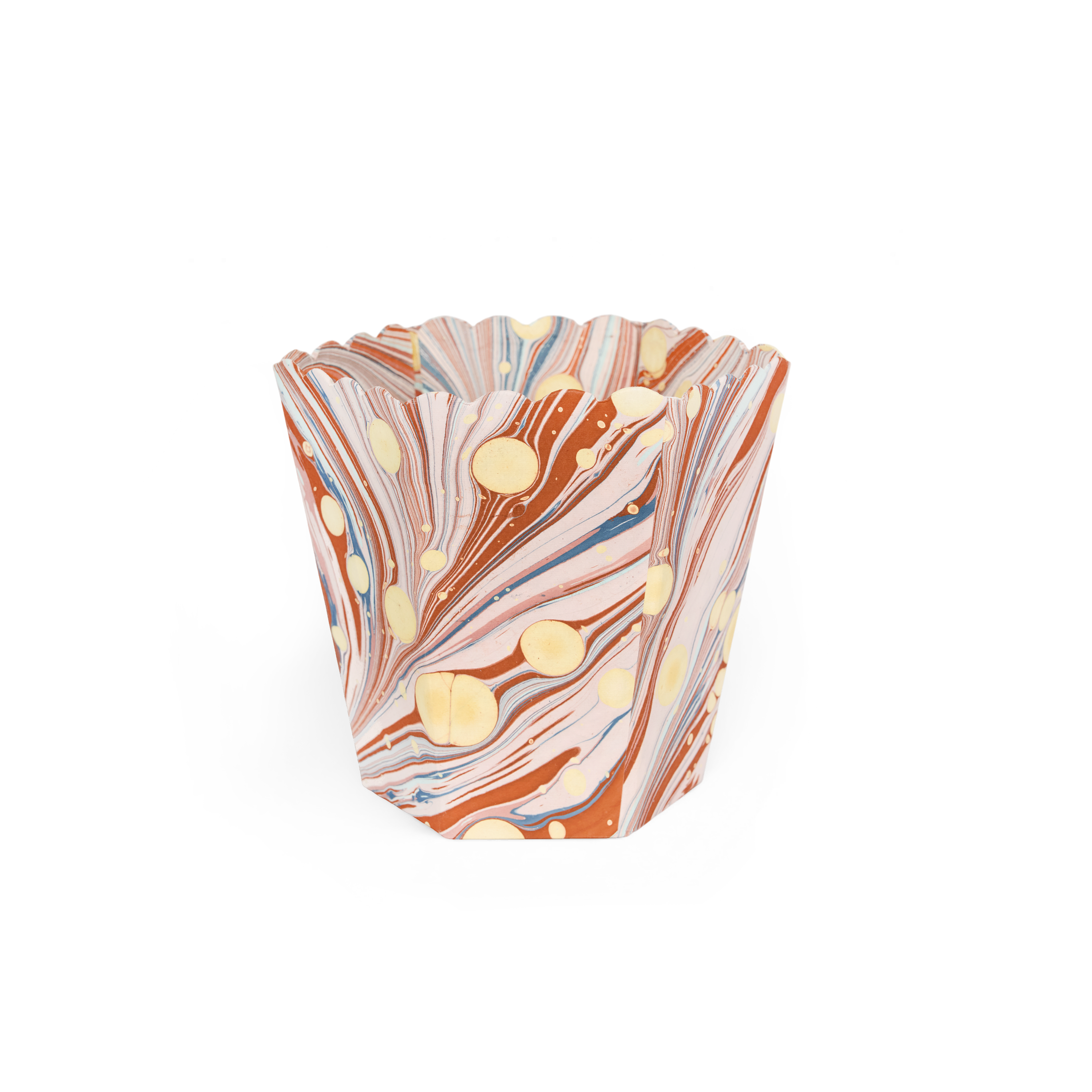 Sunset Swirl – Hand Marbled Scalloped Basket (8.5" W x 7.5" D x 8" H)