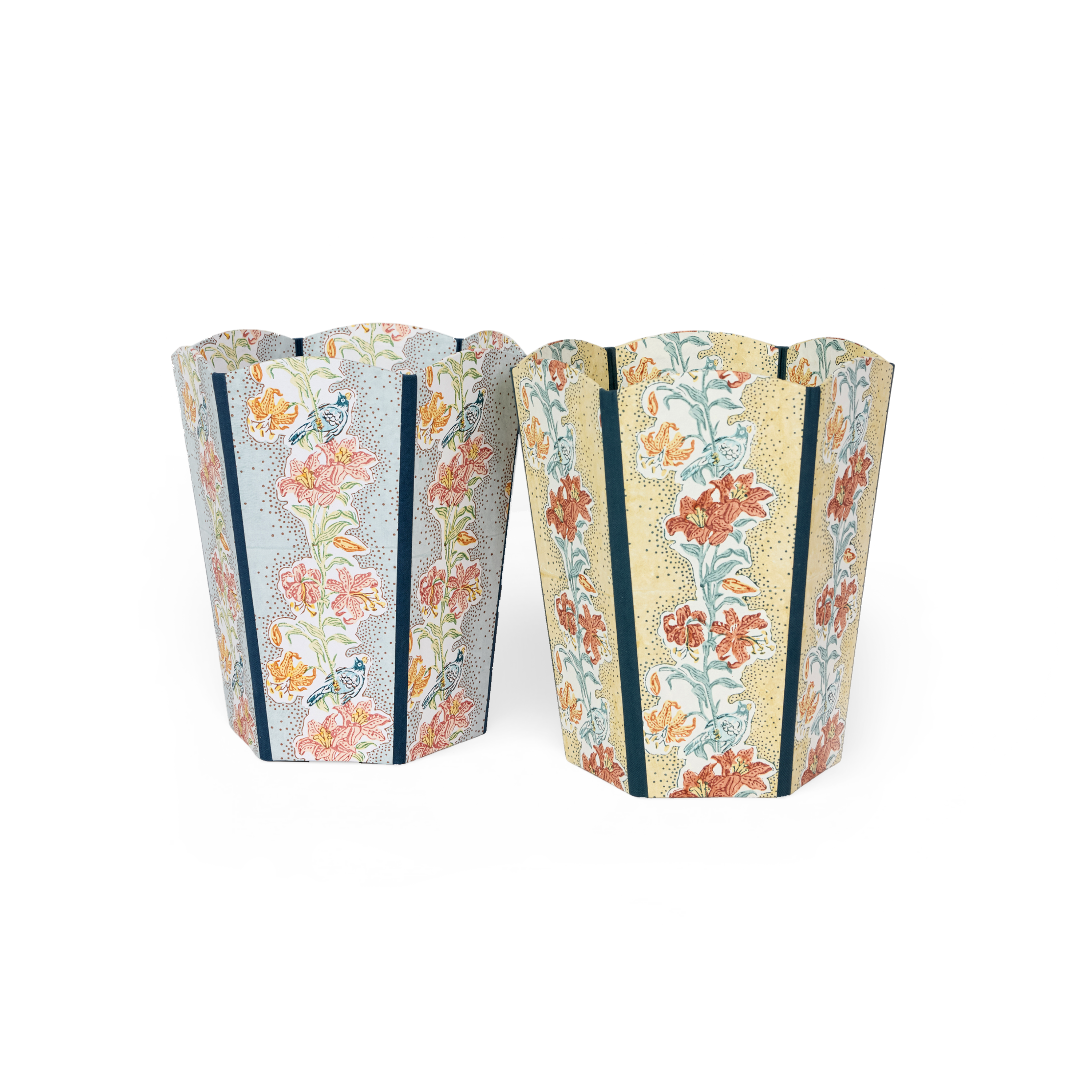 Parrot Garden – Hand Block Printed Scalloped Basket (9.5" W x 9.5" D x 12" H.)