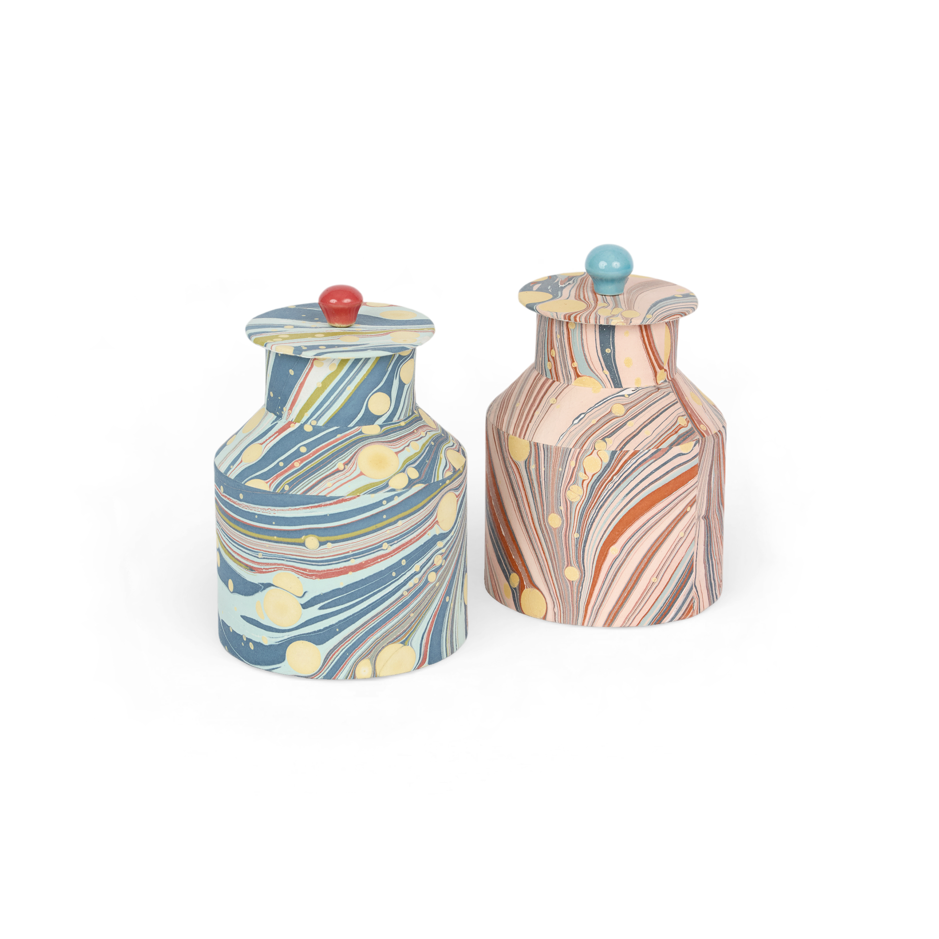Sunset Swirl – Hand Marbled Storage Jar (7" x 4.5" x 4.5" | 100% Recycled Cotton Paper)