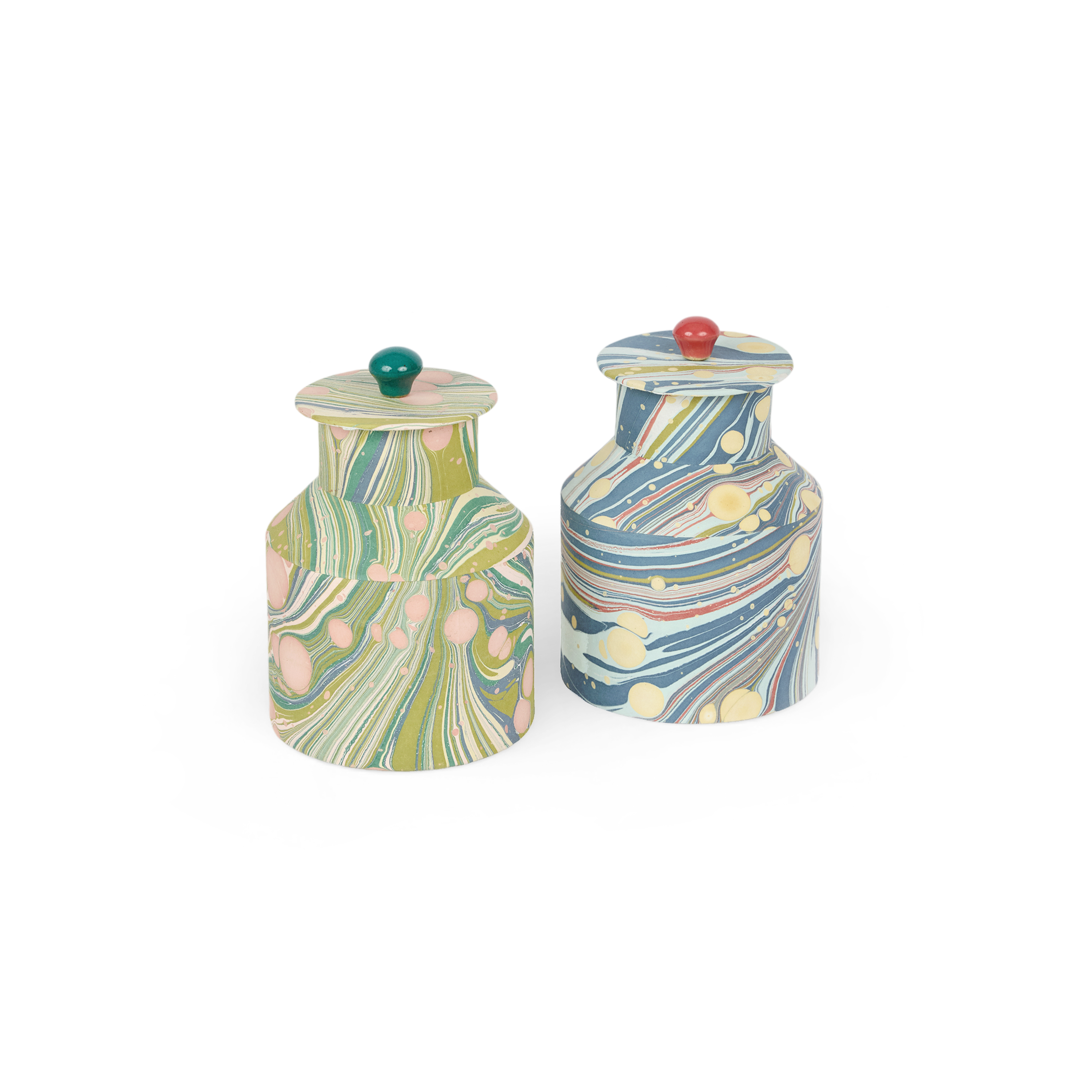 Meadow Swirl – Hand Marbled Storage Jar (7" x 4.5" x 4.5" | 100% Recycled Cotton Paper)