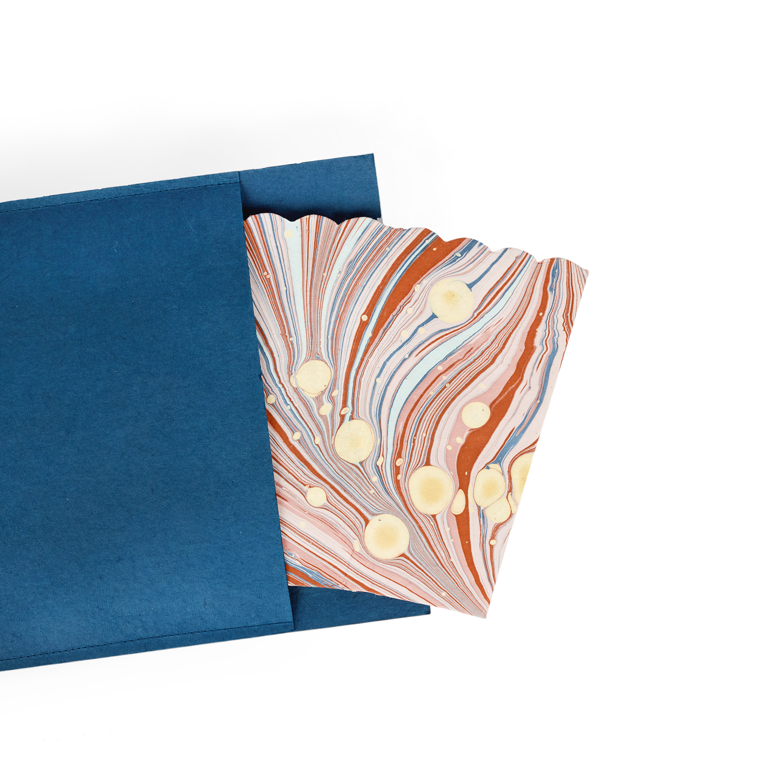 Sunset Swirl – Hand Marbled Scalloped Basket (8.5" W x 7.5" D x 8" H)