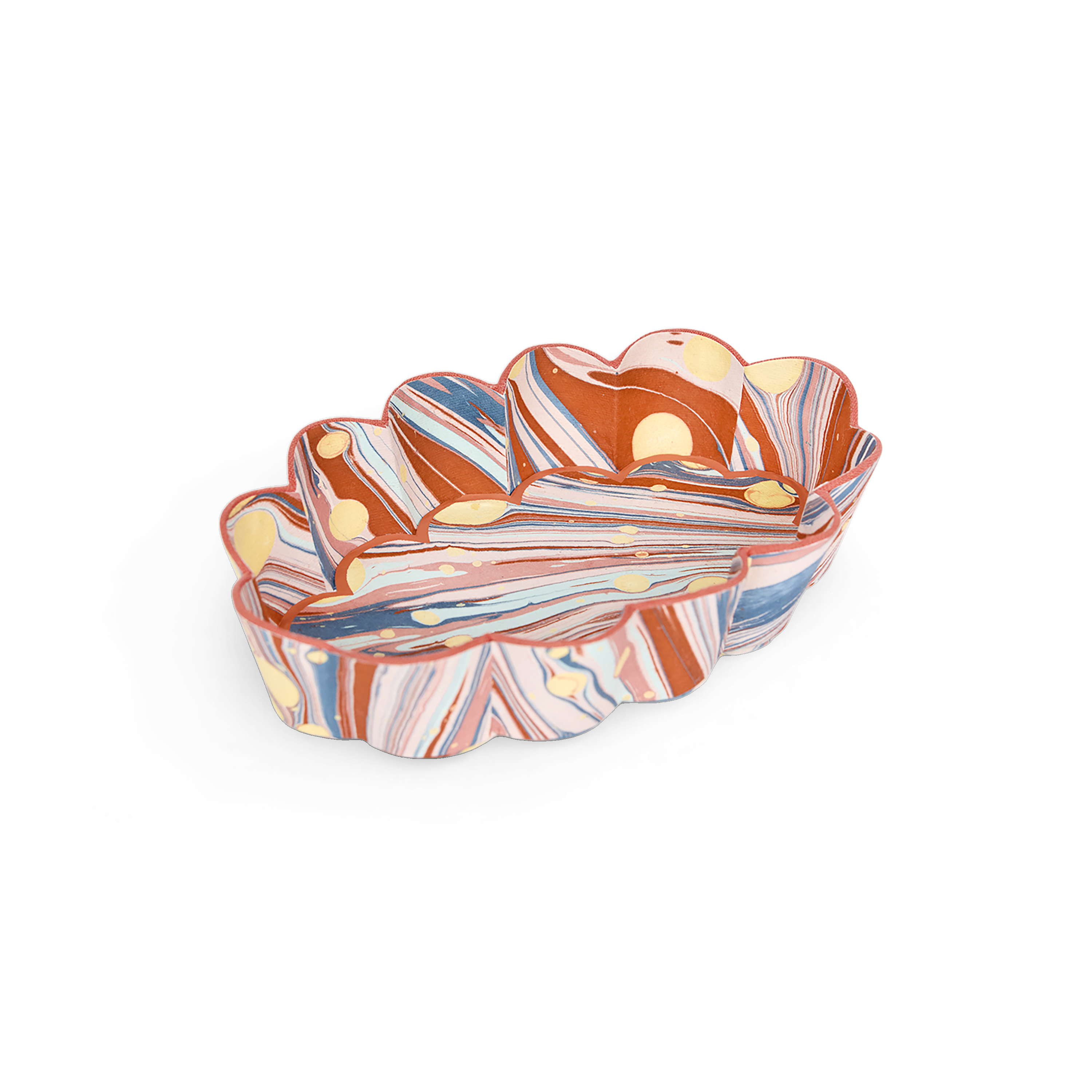 Sunset Swirl – Hand Marbled Scalloped Tray (7.5" x 5.25" x 1.6")