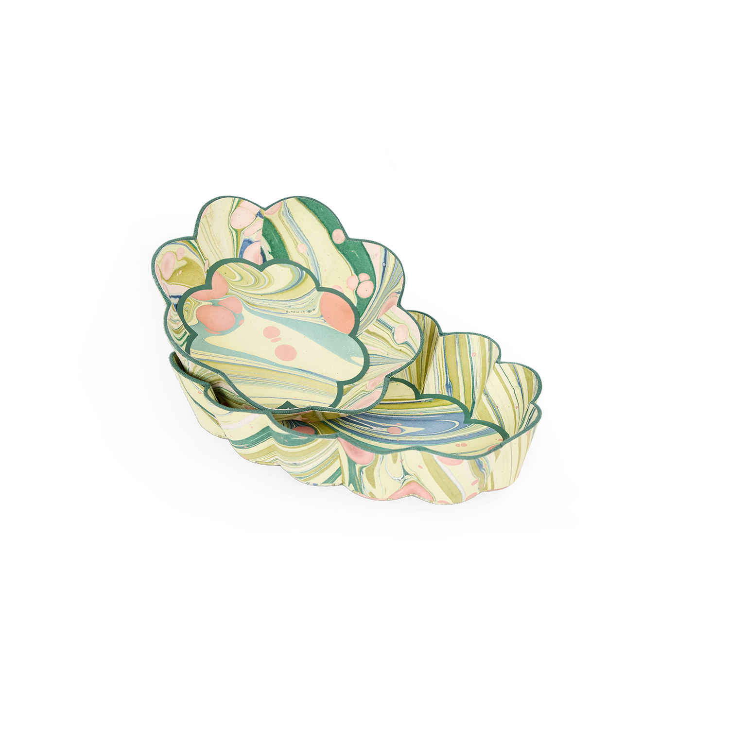 Meadow Swirl – Hand Marbled Scalloped Tray (7.5" x 5.25" x 1.6")