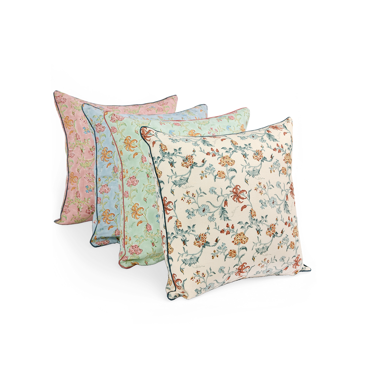 Moonflower Meadow – Hand Block Printed Linen Pillow Cover (20" x 20")