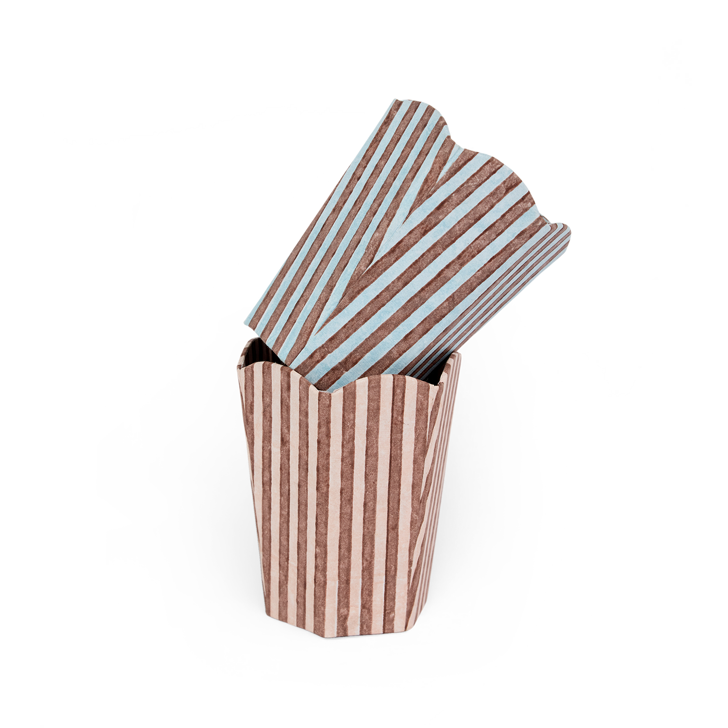 Mist Stripe – Hand Block Printed Scalloped Pen Pot (3.25" W x 3.25" D x 4.5" H )