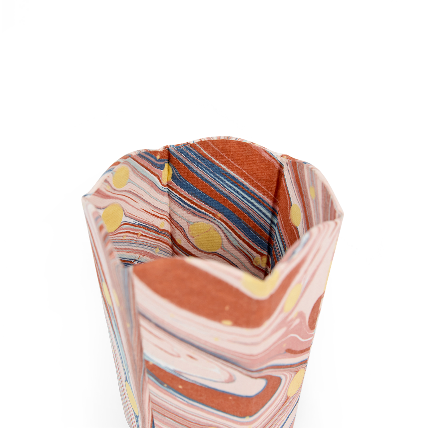 Sunset Swirl – Hand Marbled Scalloped Pen Pot (3.25" W x 3.25" D x 4.5" H )