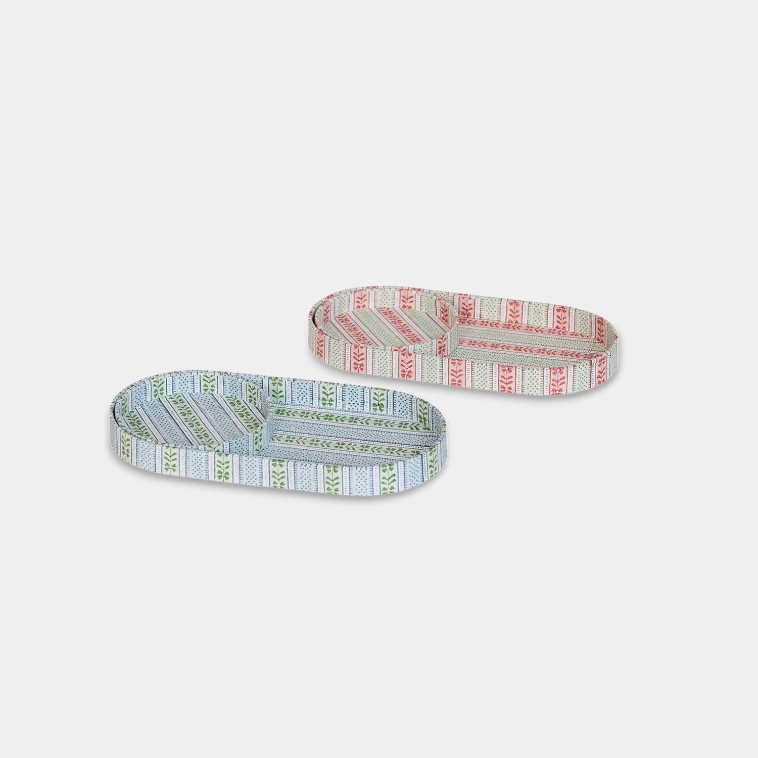 Rose Trail – Hand Block Printed Tray Set (Set of 2) (Large: 4.5" x 9" x 1")