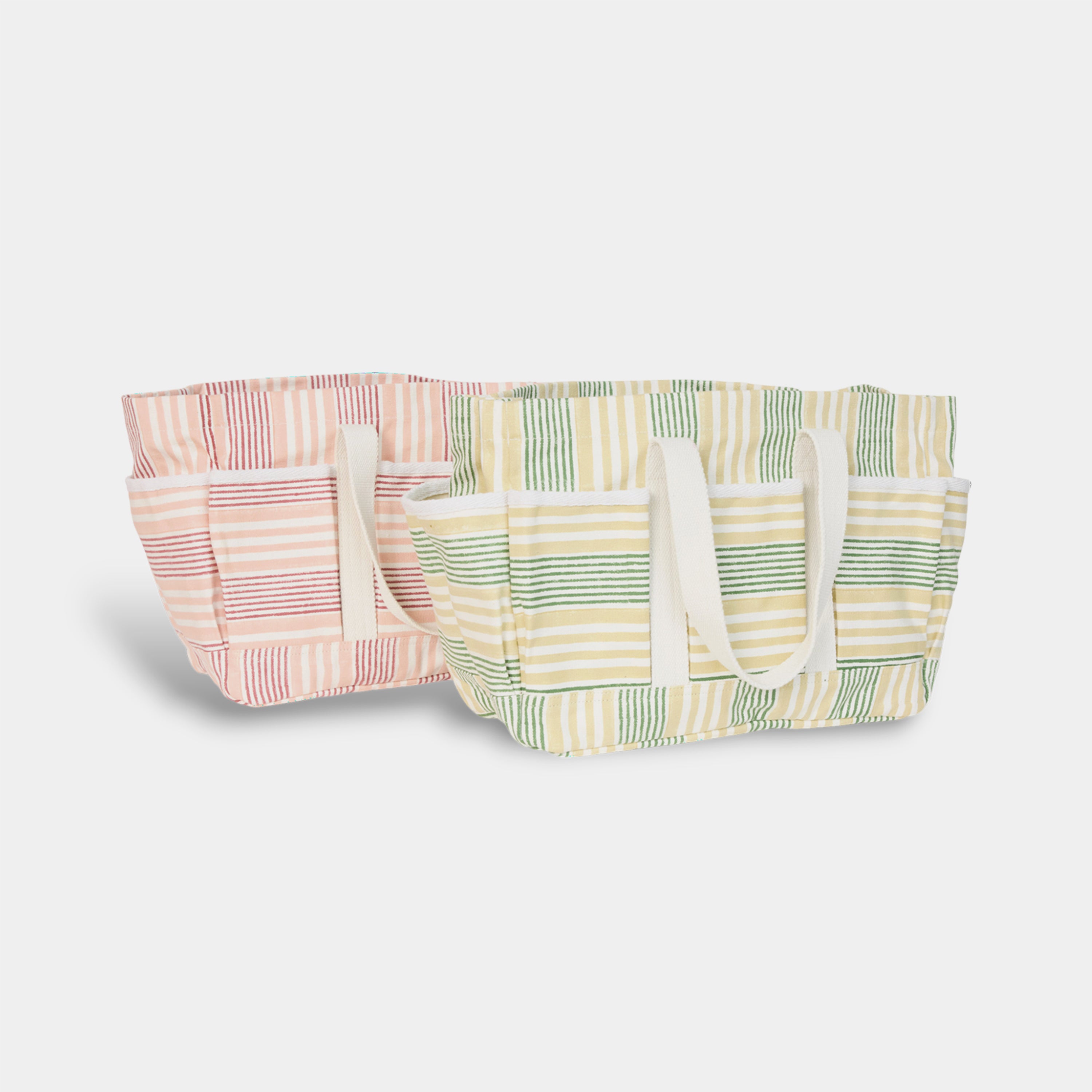 Meadow Stripe – Hand Block Printed Utility Tote in Green Butter (12” H x 16” W x 6” D | 100% Cotton Canvas)