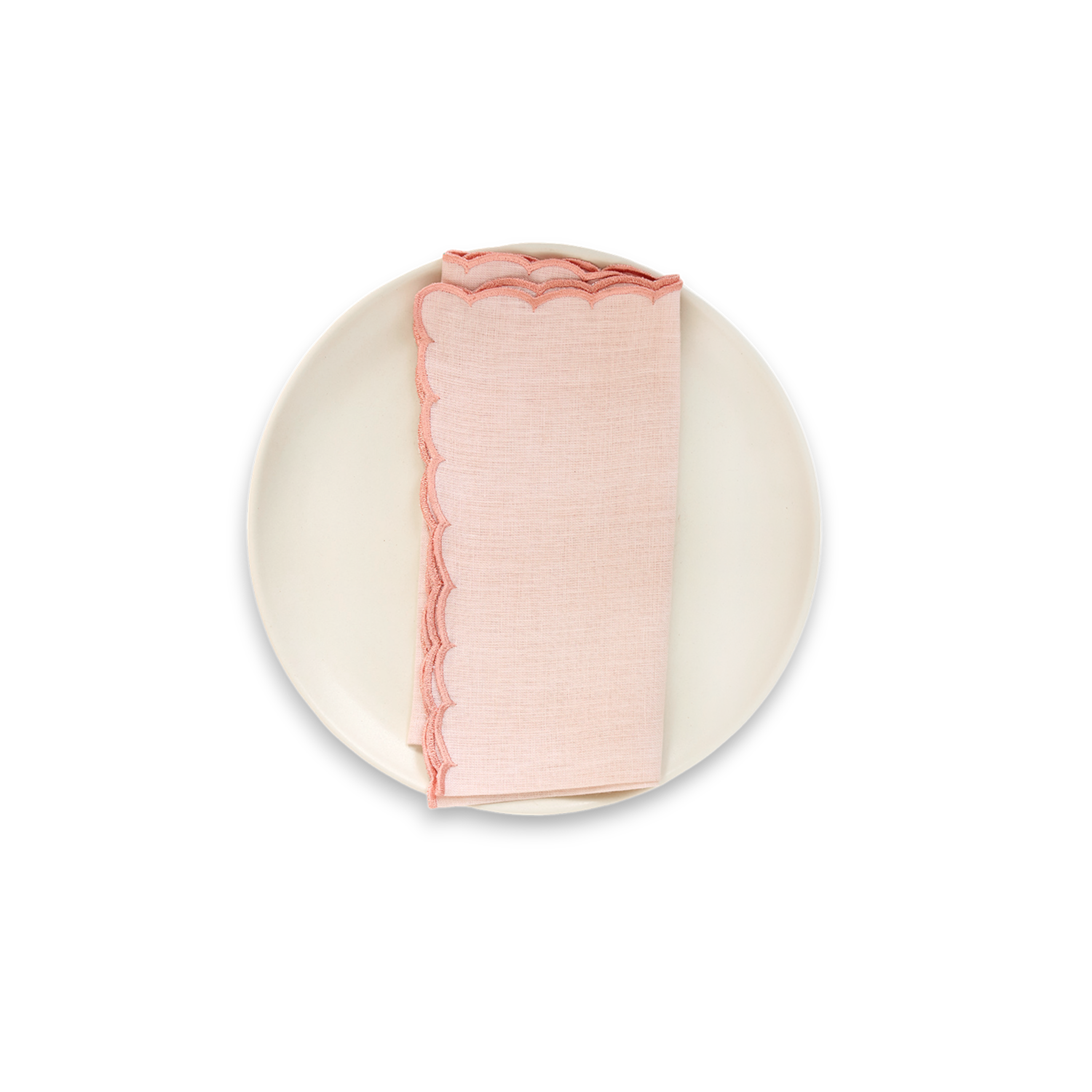 Blush Edge – Dyed Linen Napkin with Scalloped Embroidery (Set of 2) (18" x 18")