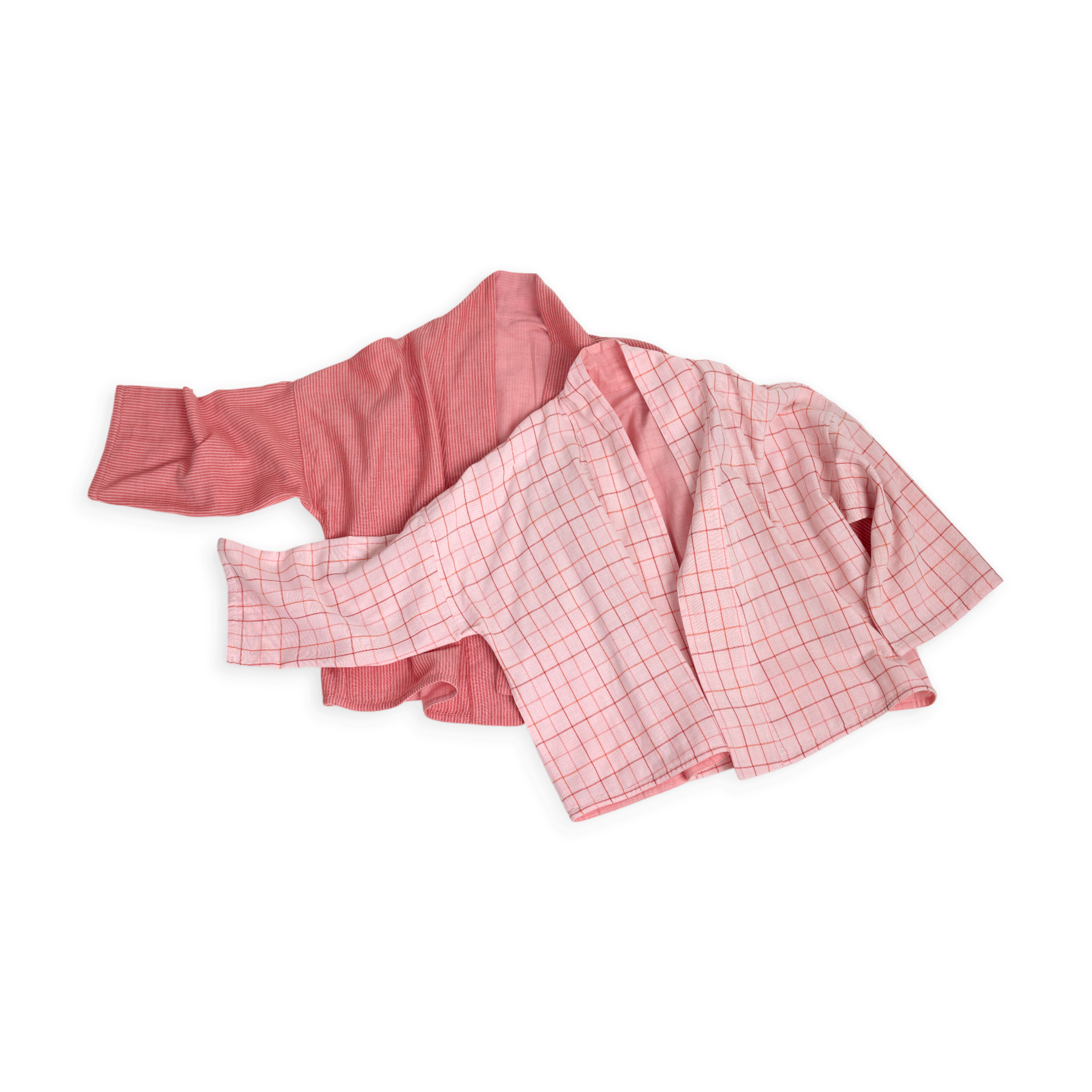 Pinstripe Kimono – Double Cotton Gauze Duster in Blush Red (Sizes: S/M and L/XL)